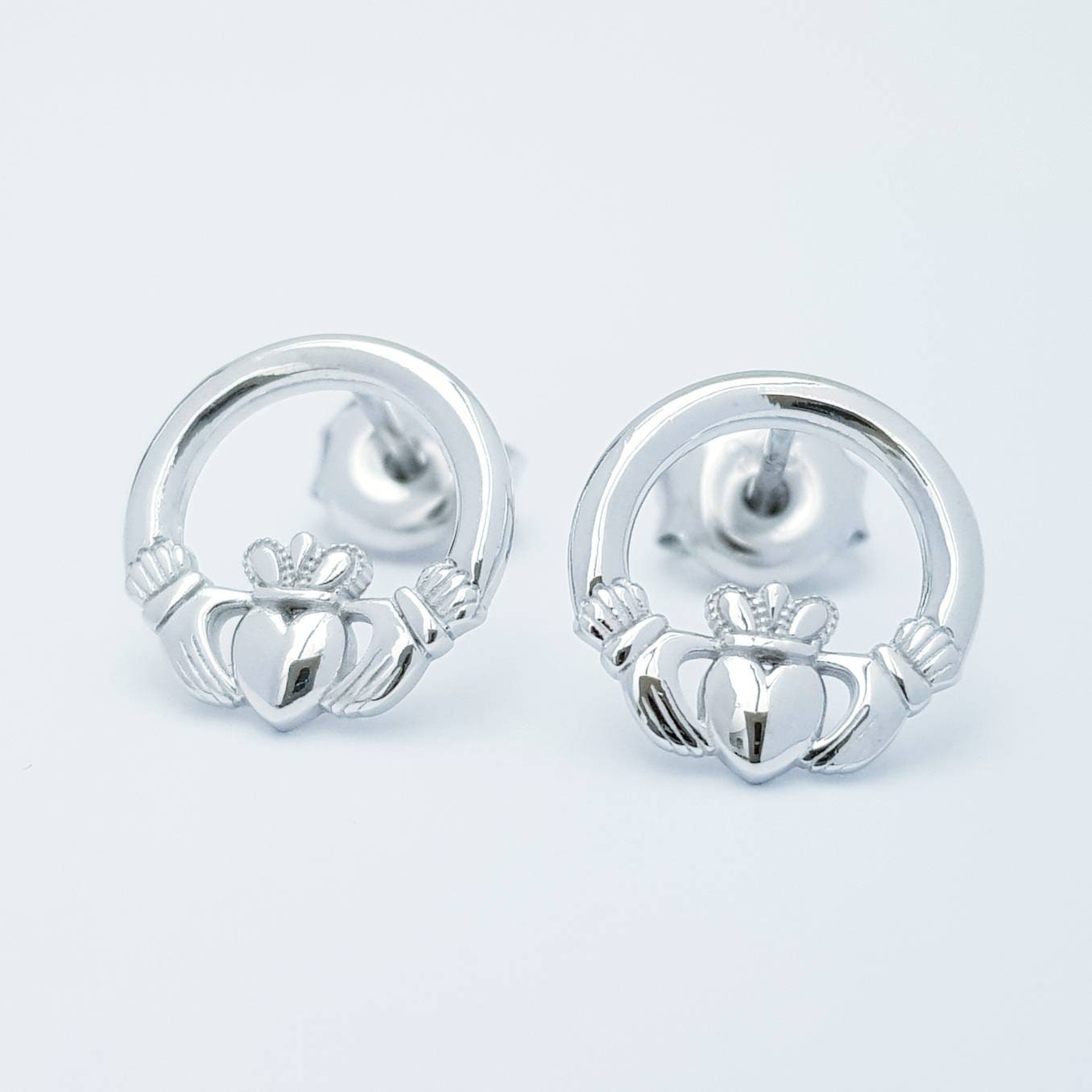 Claddagh stud Earrings, sterling Silver Claddagh Earrings