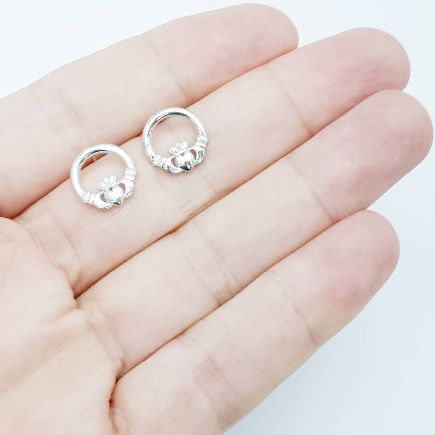 Claddagh stud Earrings, sterling Silver Claddagh Earrings