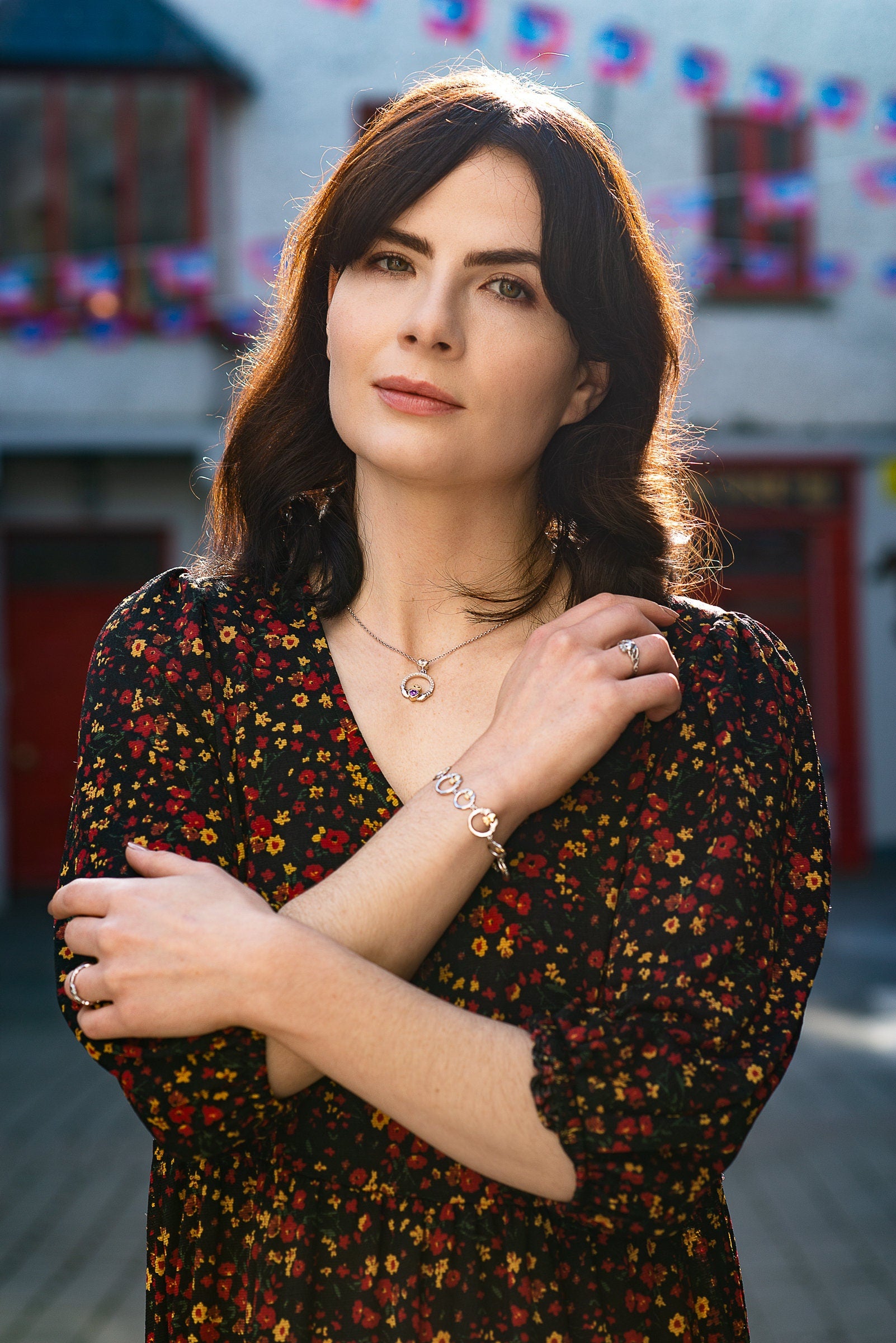 Purple Claddagh pendant, claddagh necklace, silver claddagh pendant February birthstone