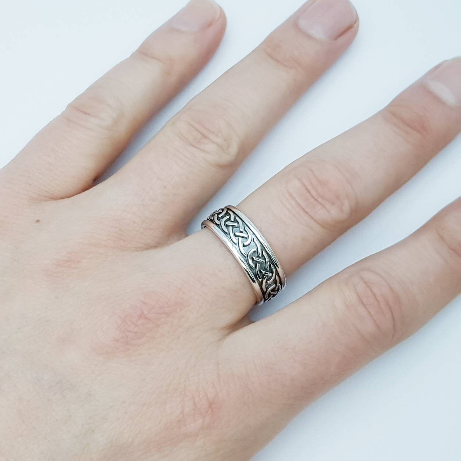 Sterling Silver Celtic Ring with oxidised black background