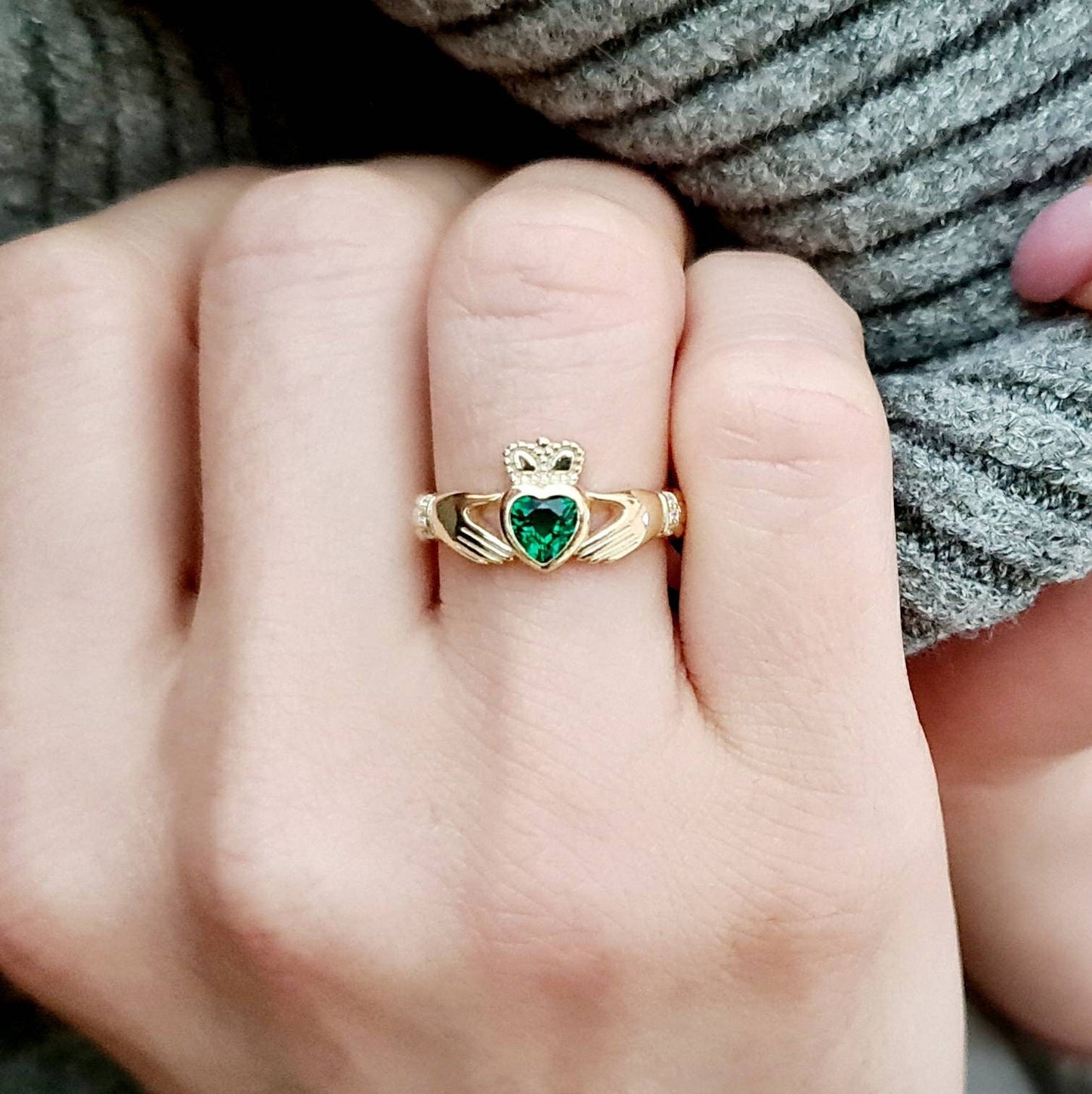 Emerald Gold-Plated (Sterling Silver) Claddagh Ring
