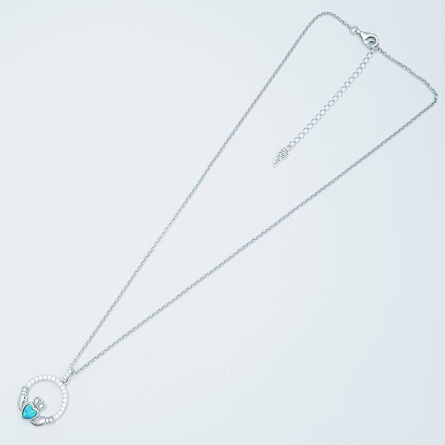 Opal Claddagh pendant, claddagh necklace, sterling silver claddagh pendant
