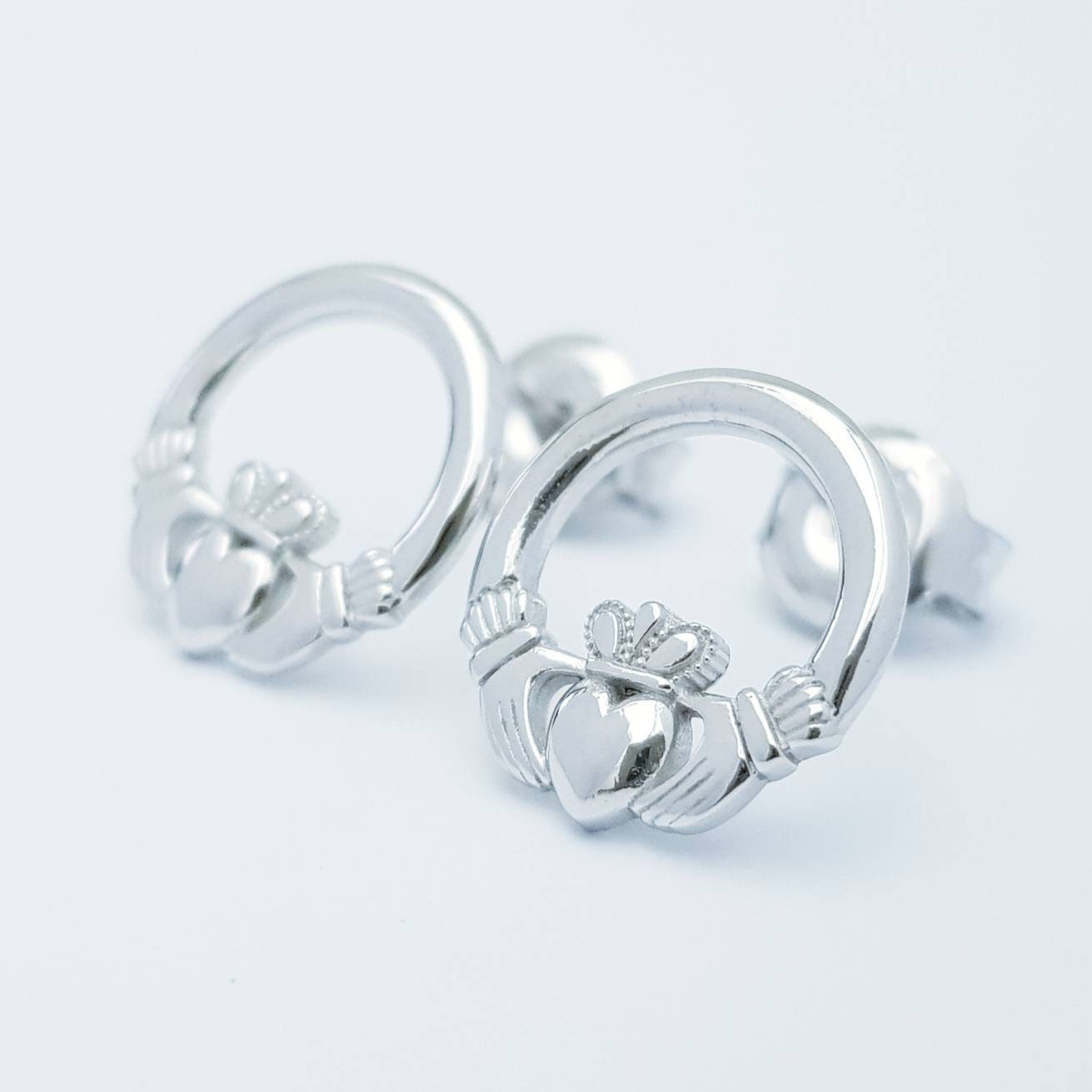 Claddagh stud Earrings, sterling Silver Claddagh Earrings
