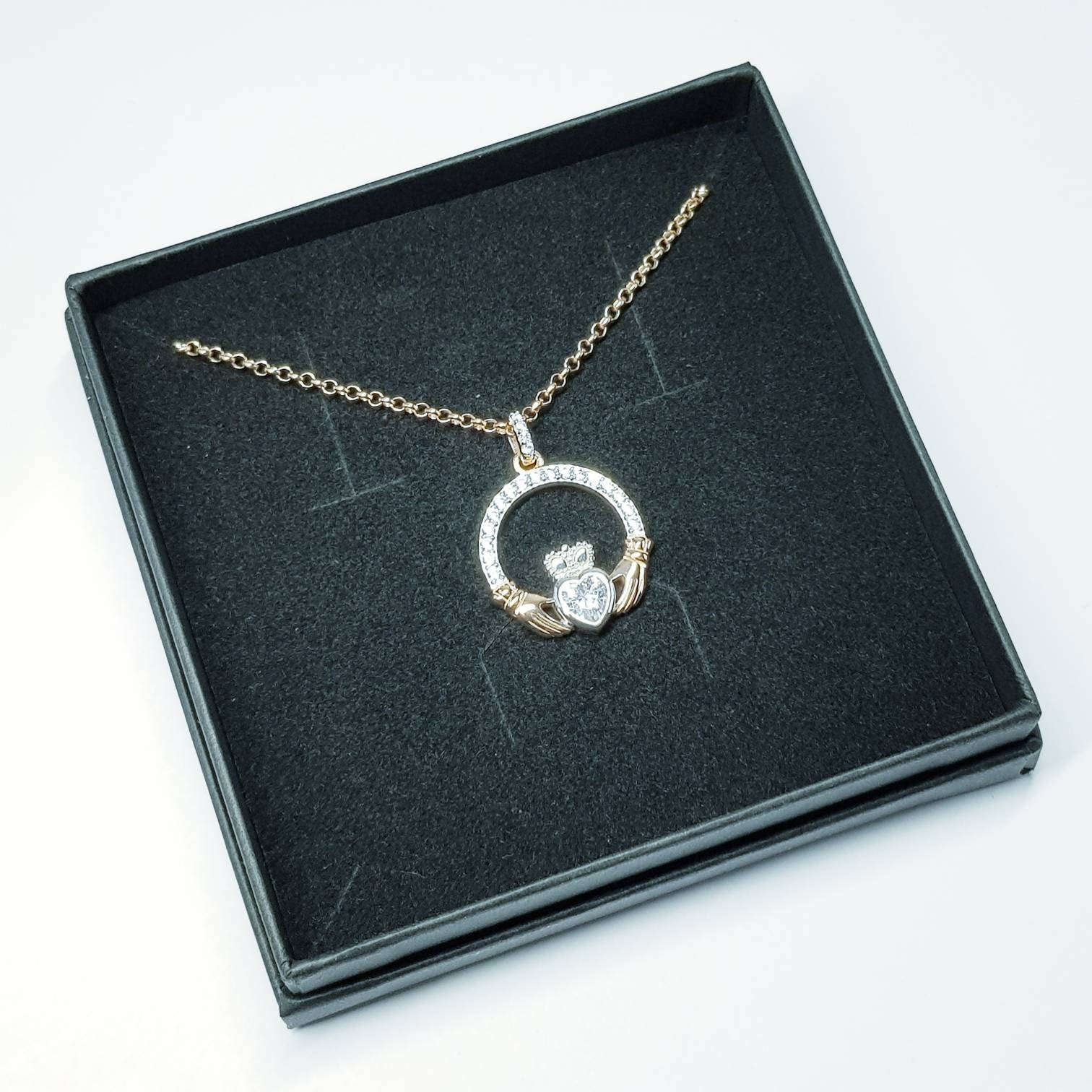 Sterling silver rose gold claddagh necklace, irish necklace with rose gold plating