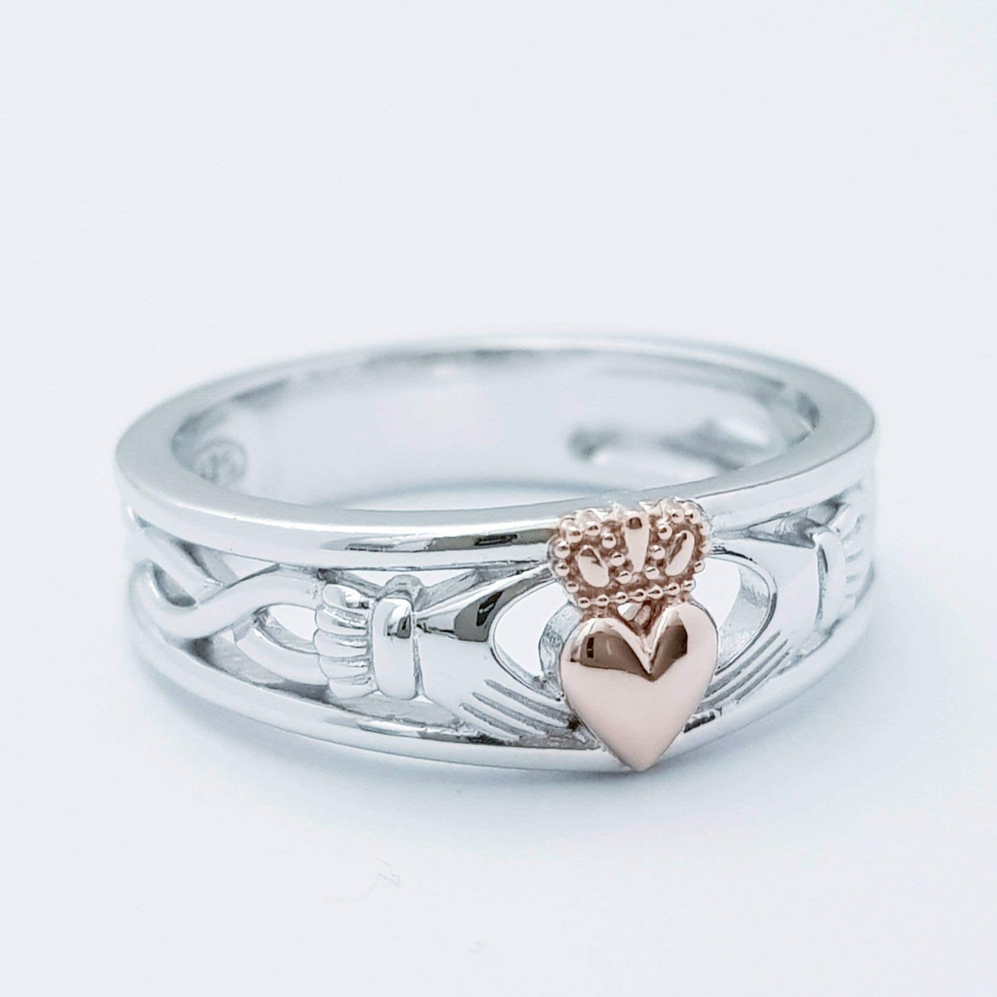 Sterling Silver Claddagh ring, rose gold celtic Knot Claddagh Ring, Irish claddagh band