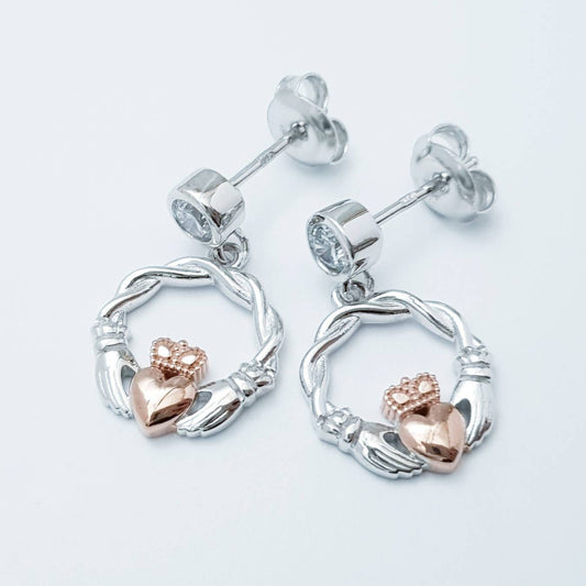 Claddagh stud Earrings, Gold plated Silver Claddagh Earrings