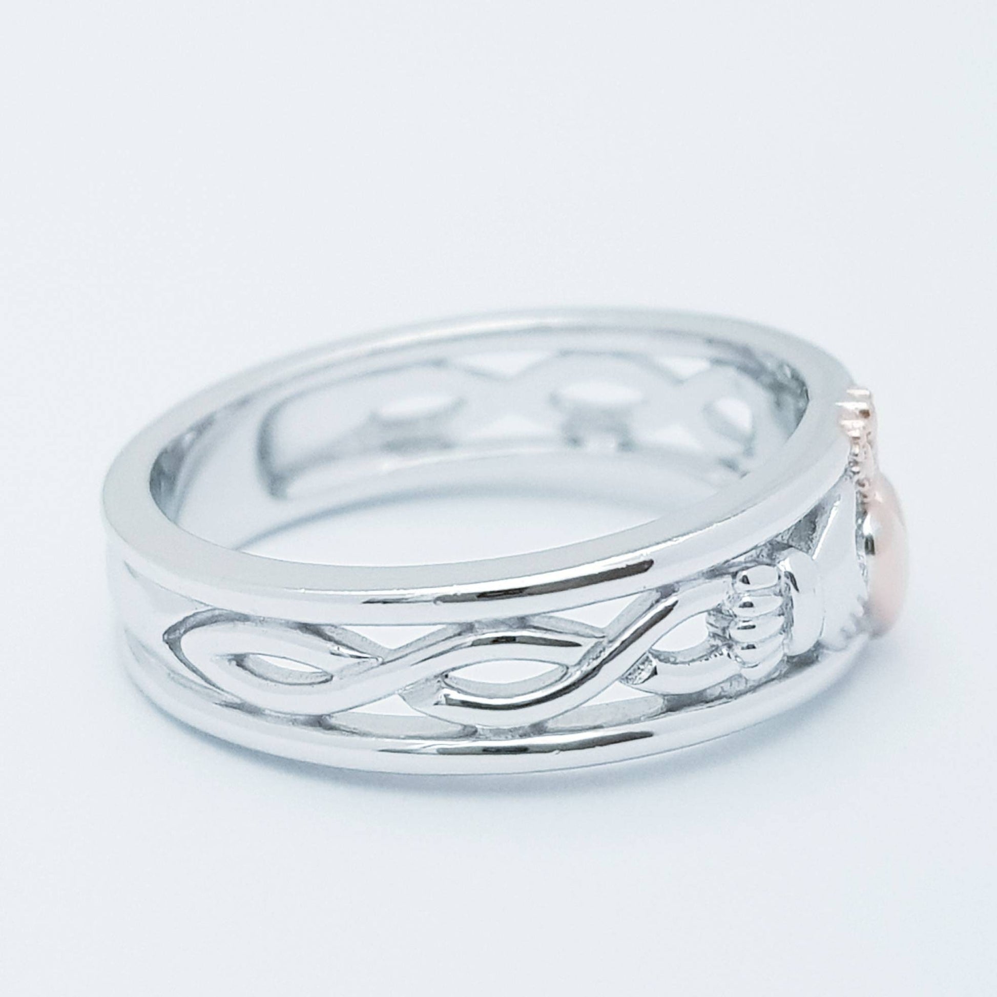 Sterling Silver Claddagh Ring with Celtic Knot Shank & Rose Gold-Plated Heart & Crown