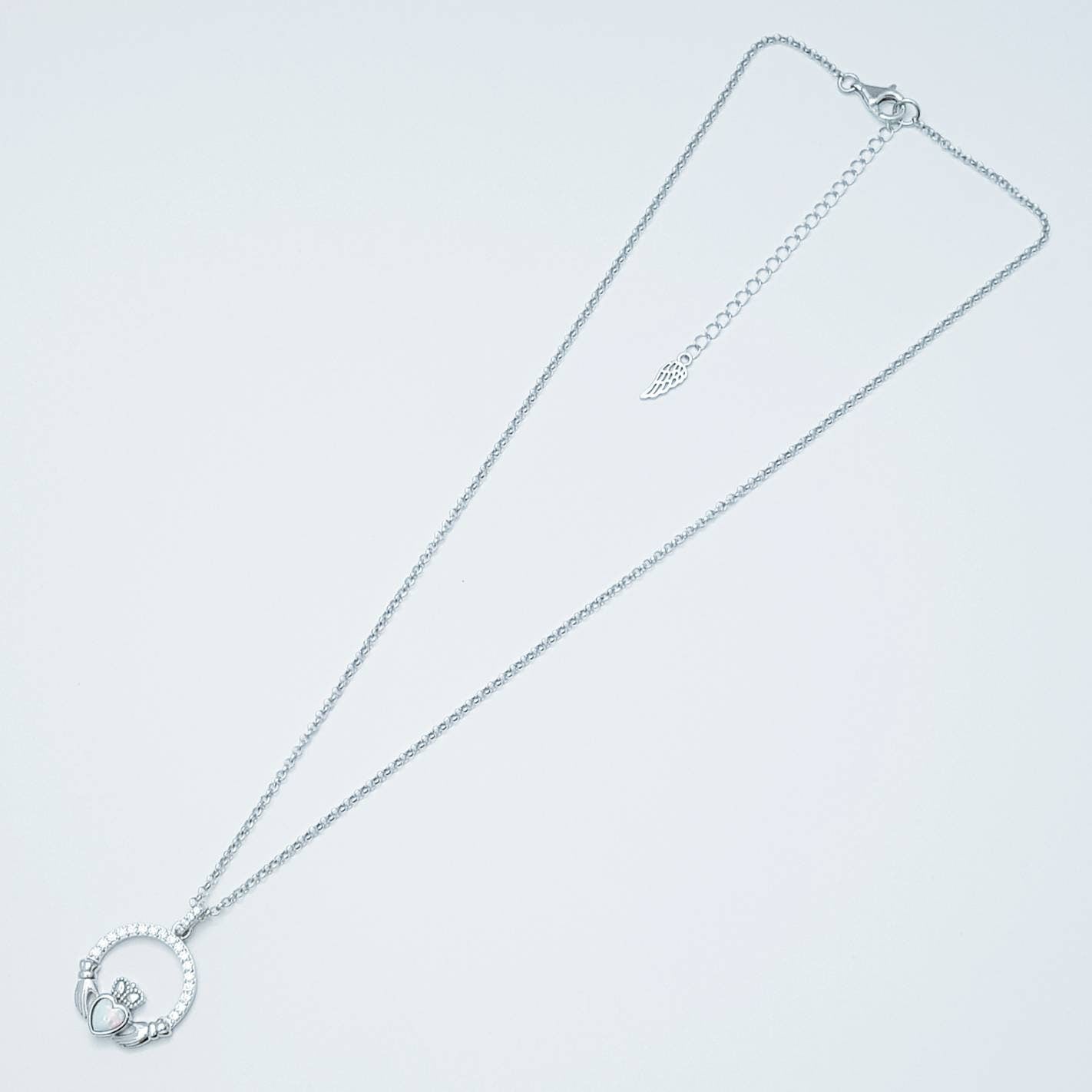 White Opal Claddagh pendant, claddagh necklace, sterling silver claddagh pendant October birthstone