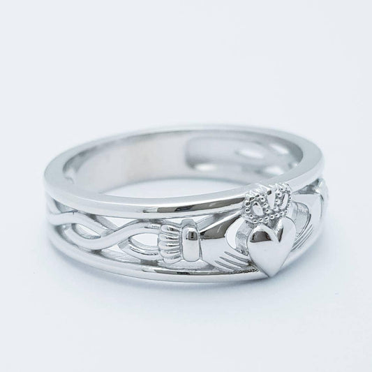 Sterling Silver Claddagh Ring with Celtic Knot Shank