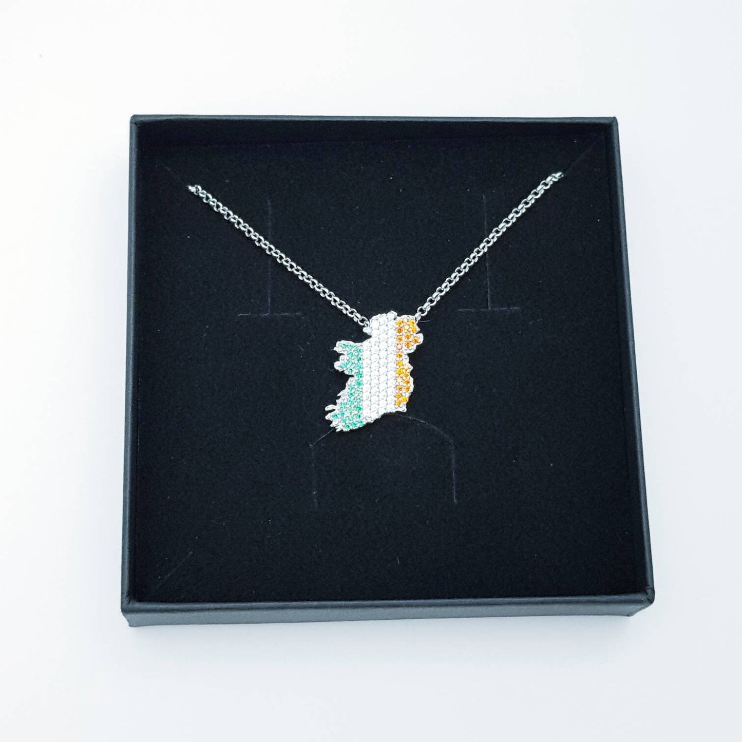 Sterling silver map of Ireland set with the colours of the Irish flag