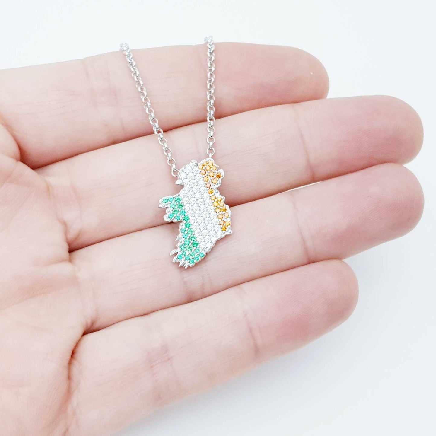 Sterling silver map of Ireland set with the colours of the Irish flag