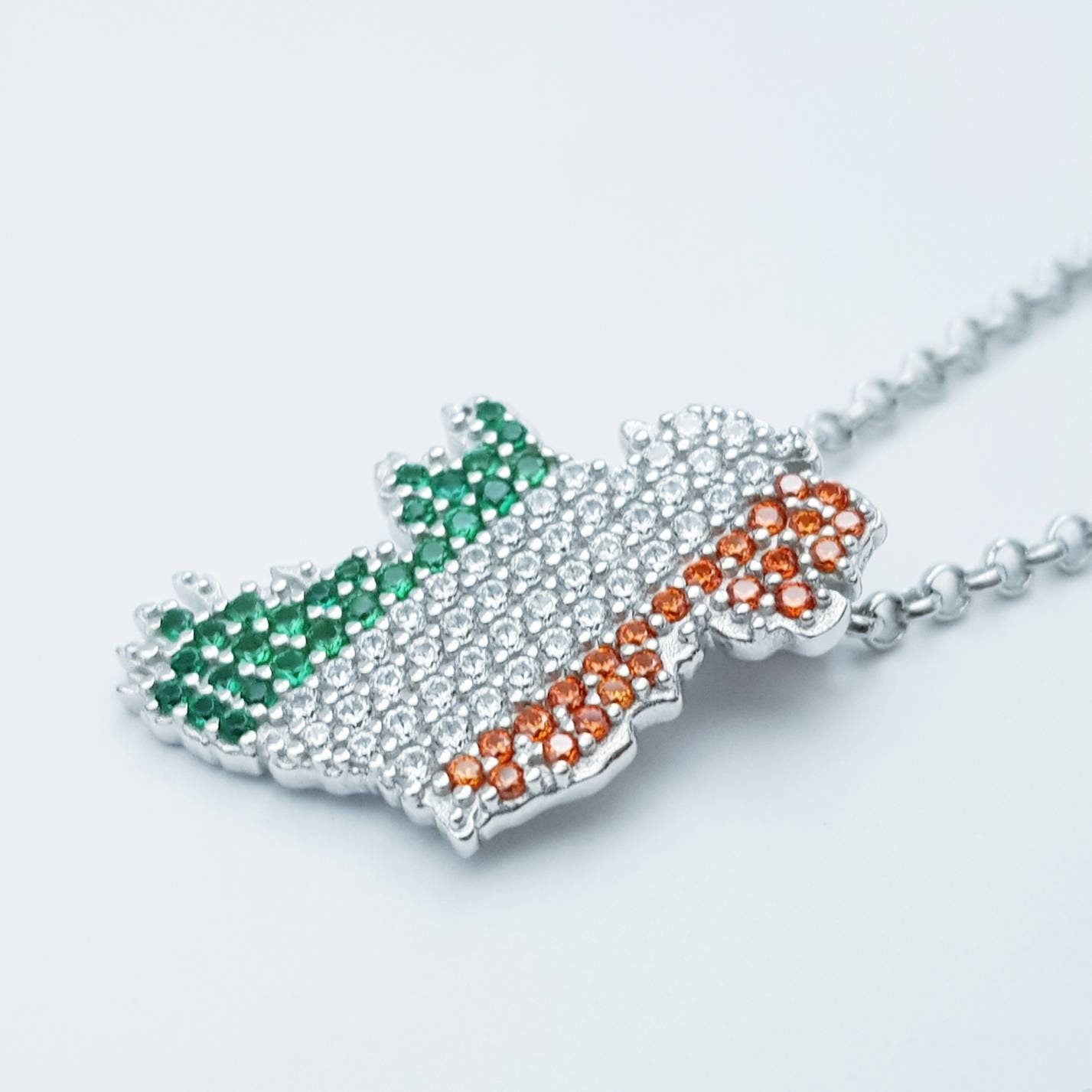 Sterling silver map of Ireland set with the colours of the Irish flag