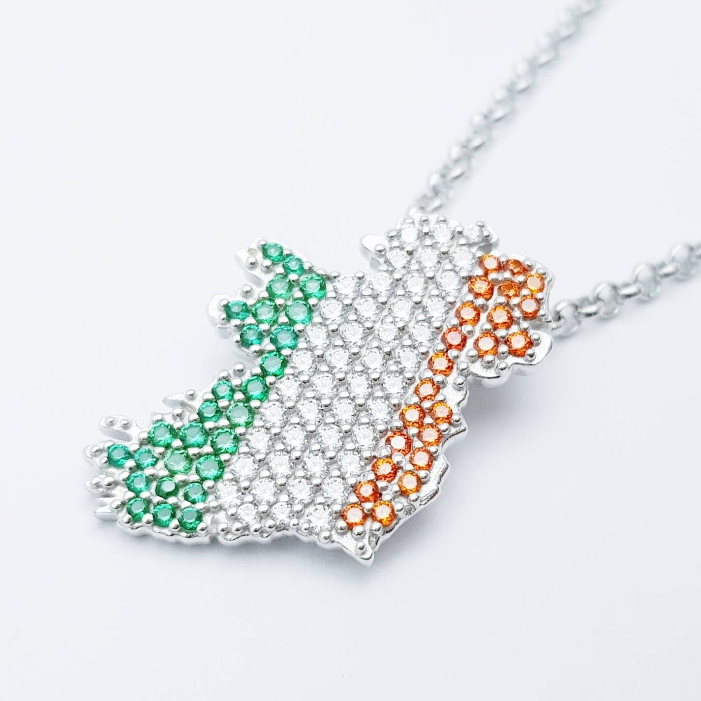 Sterling silver map of Ireland set with the colours of the Irish flag