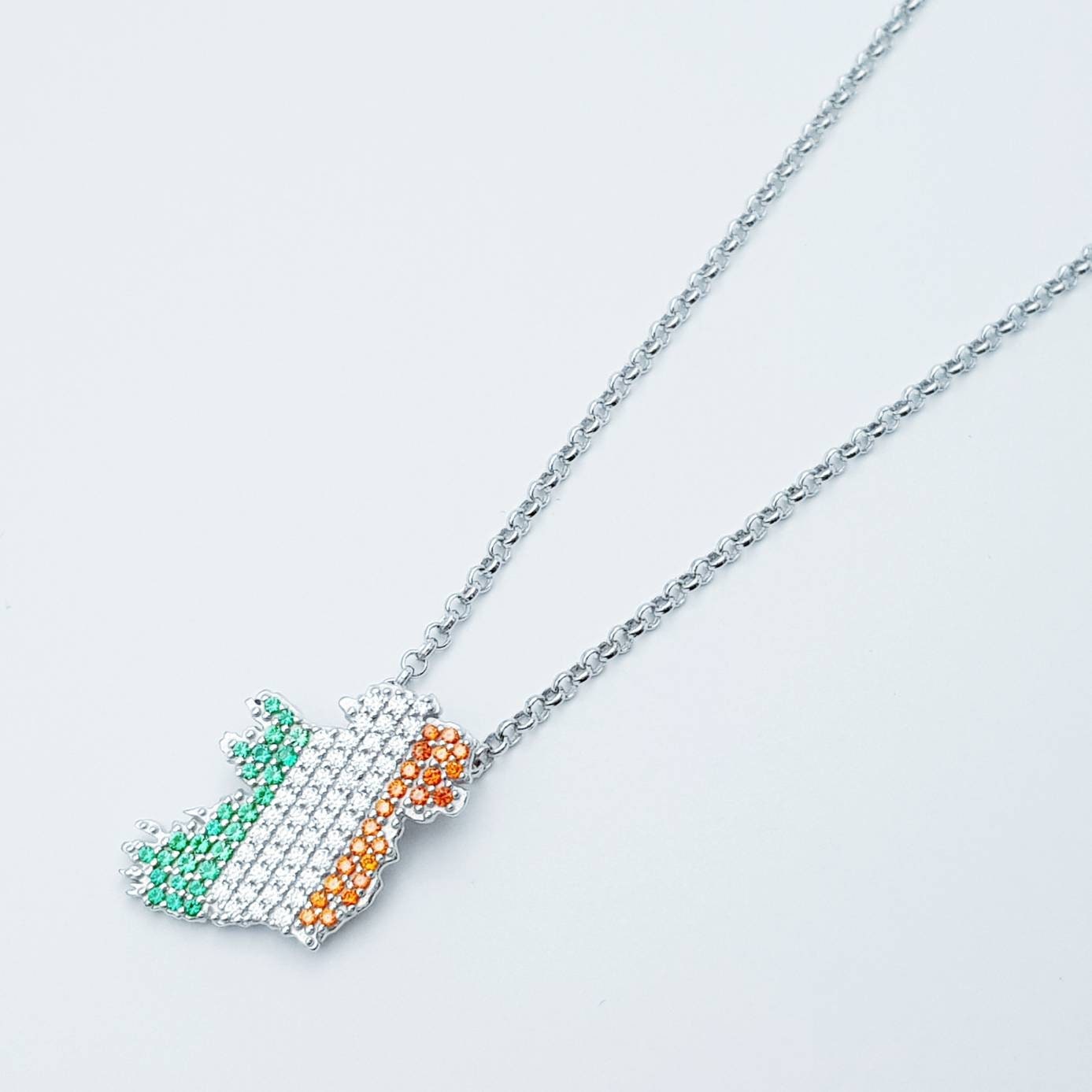 Sterling silver map of Ireland set with the colours of the Irish flag