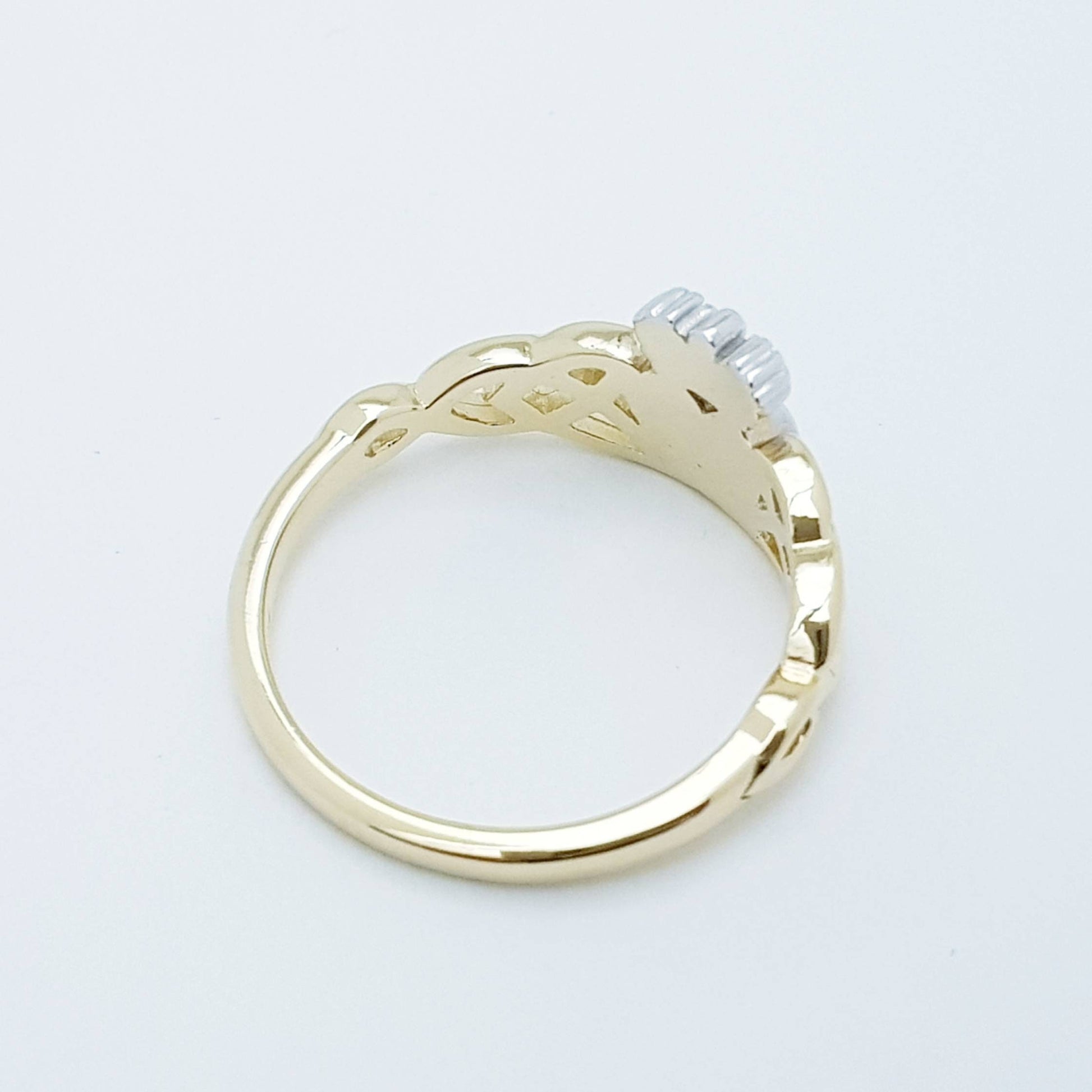 Claddagh Ring with Yellow Gold-Plated Celtic Knots and Sterling Silver Heart & Crown