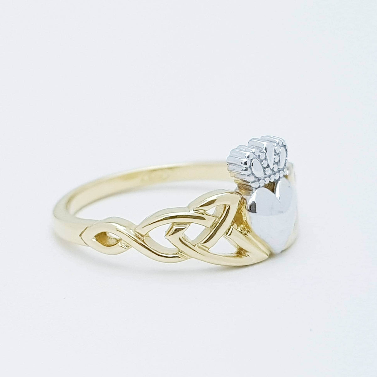 Cladding Rings Yellow Gold-Plated Claddagh Ring with Celtic Hands and Sterling Silver ...