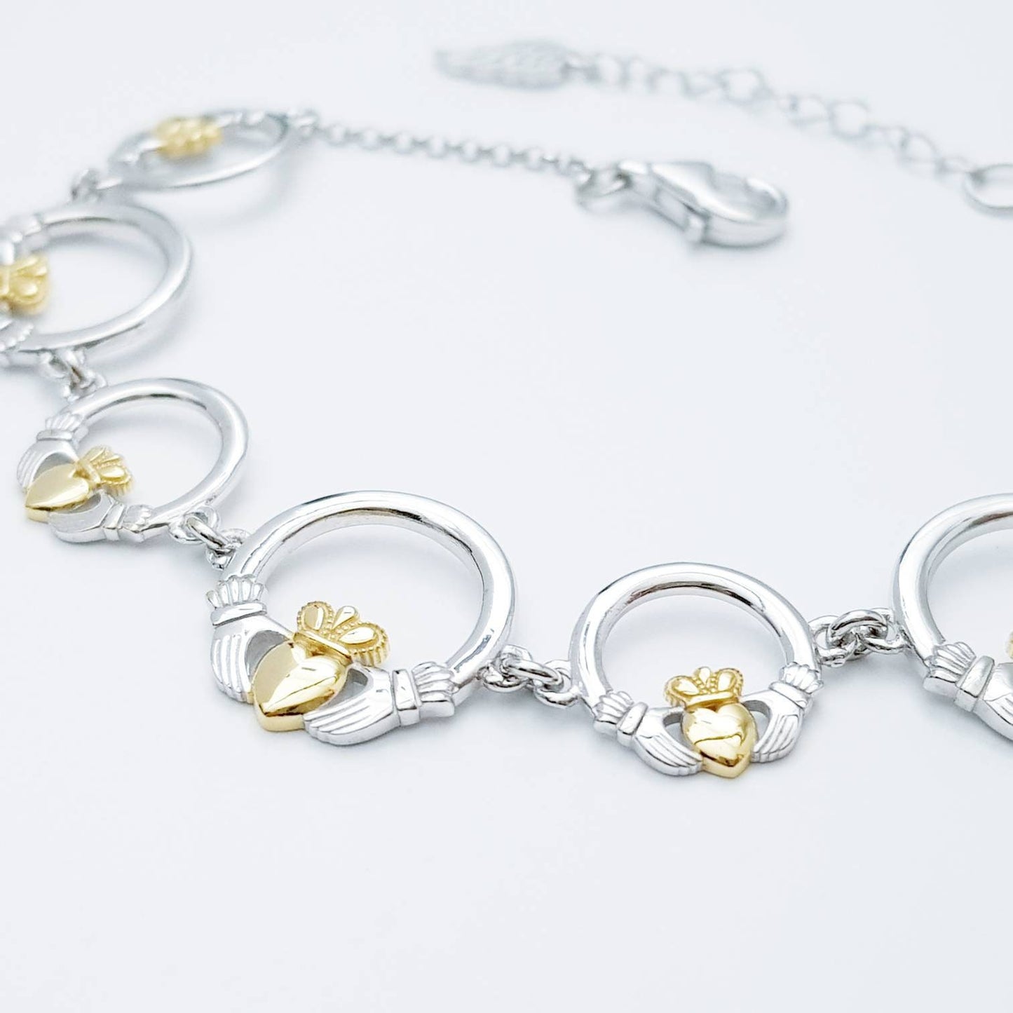 Claddagh bracelet, small claddagh bracelet, silver and gold claddagh bracelet
