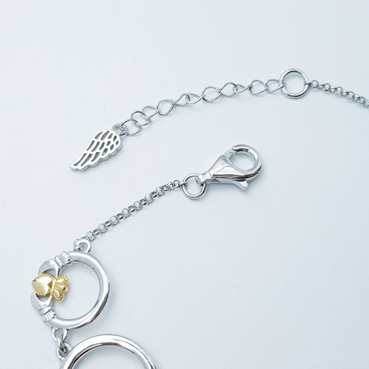Claddagh bracelet, small claddagh bracelet, silver and gold claddagh bracelet