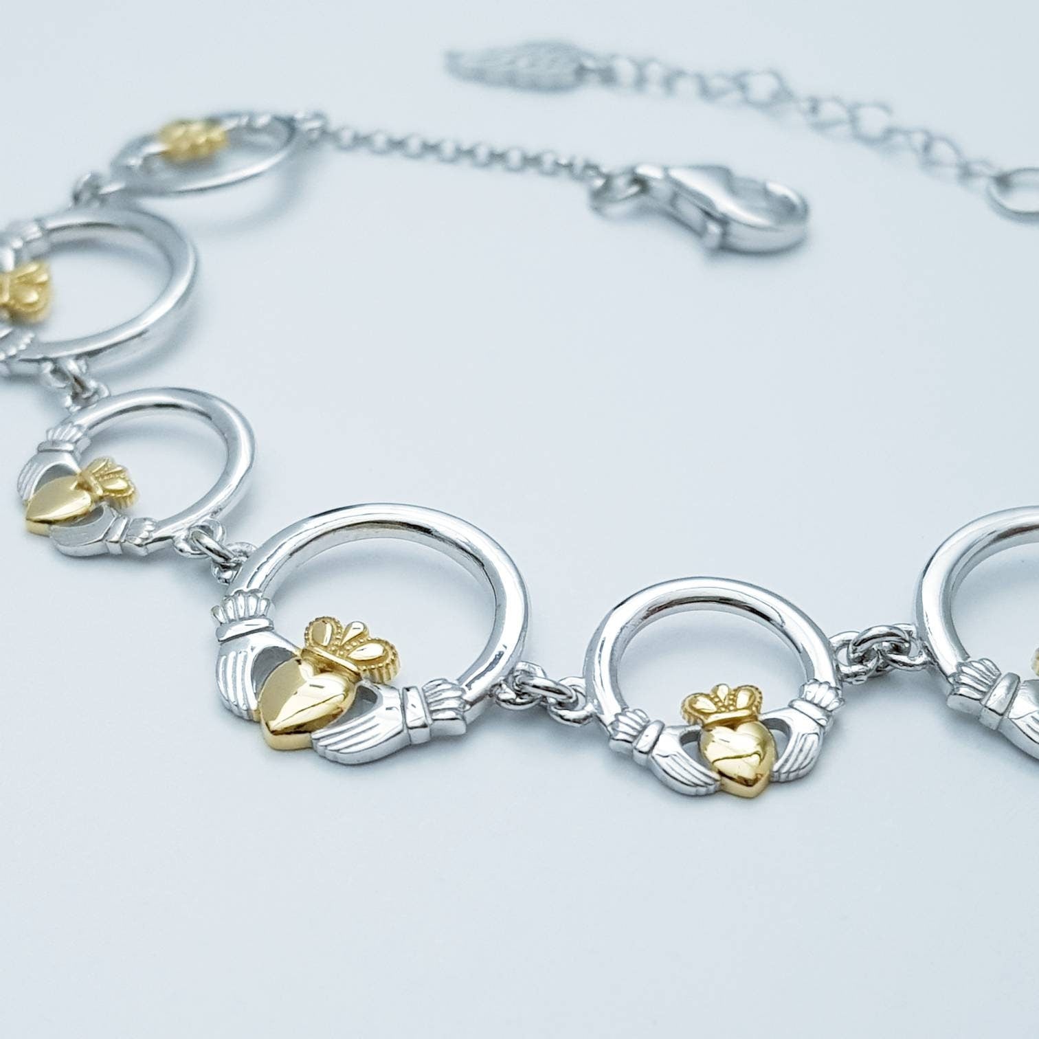 Claddagh bracelet, small claddagh bracelet, silver and gold claddagh bracelet