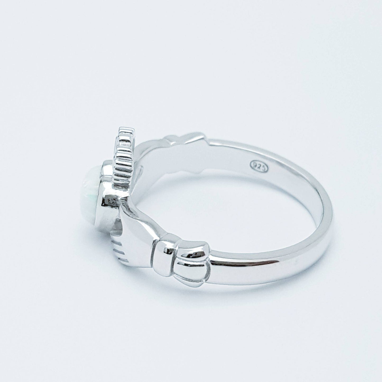White Opal Sterling Silver Claddagh Ring