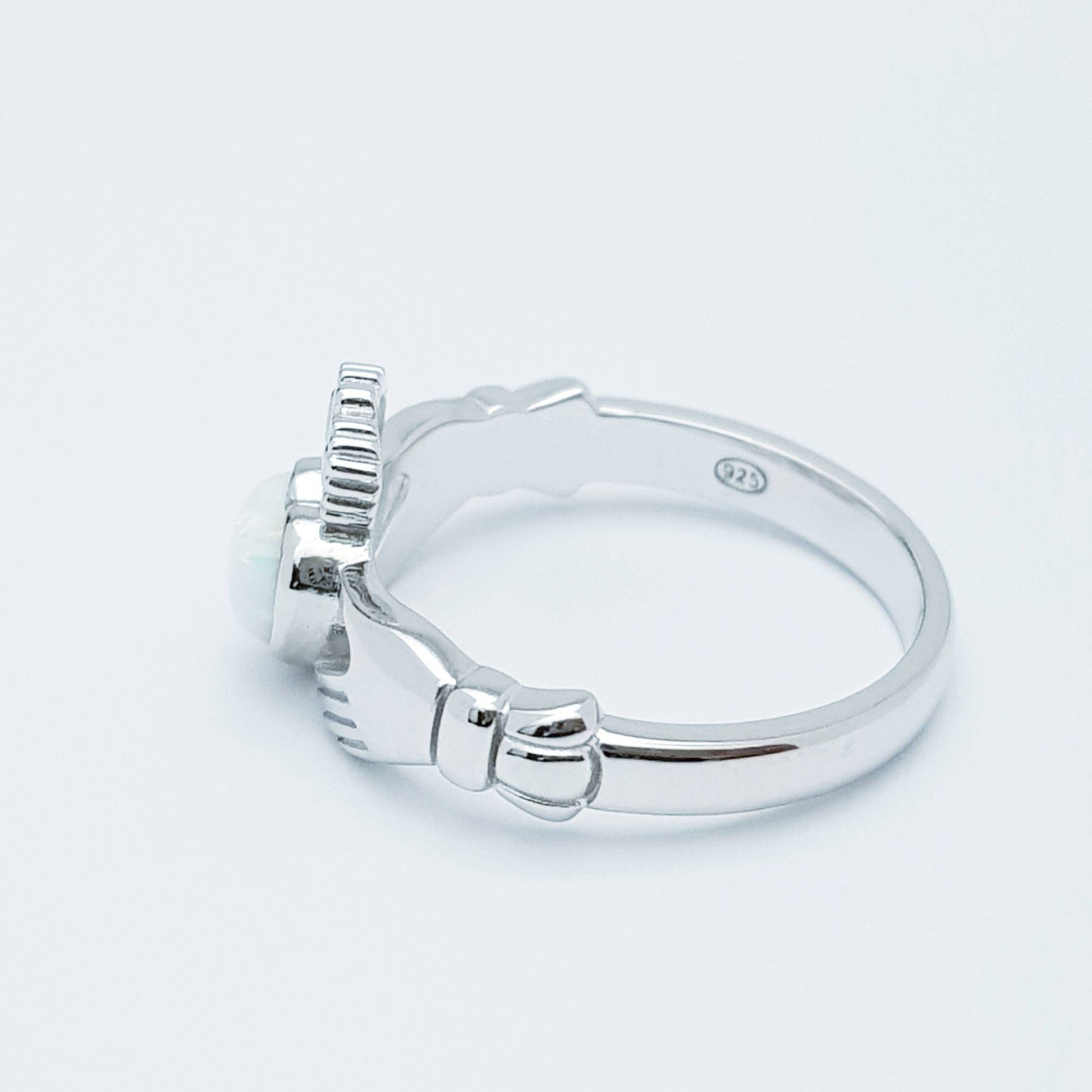 White Opal Sterling Silver Claddagh Ring
