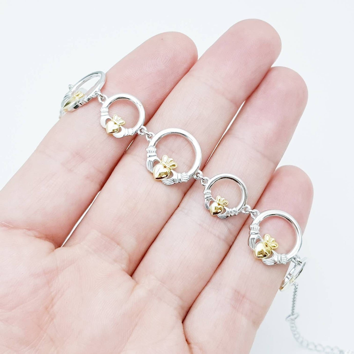 Claddagh bracelet, small claddagh bracelet, silver and gold claddagh bracelet