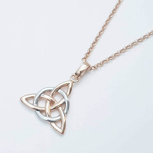 Celtic knot pendant, rose gold plated Celtic triquetra necklace, Celtic necklace made in Ireland
