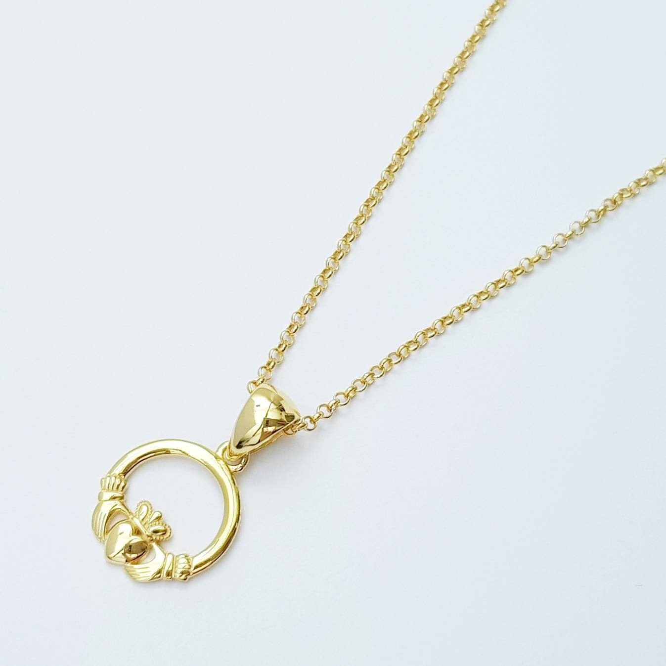 Small gold plated Claddagh pendant, Irish claddagh necklace from Galway, Ireland, Sterling Silver claddagh necklace