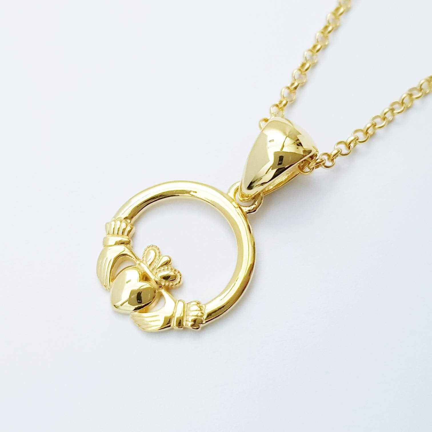 Small gold plated Claddagh pendant, Irish claddagh necklace from Galway, Ireland, Sterling Silver claddagh necklace