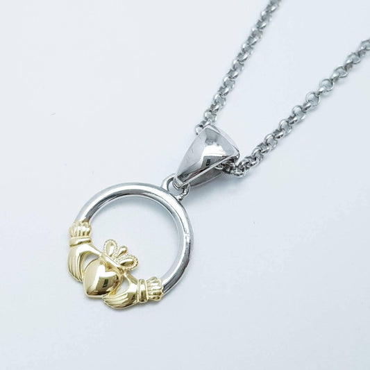 Dainty Claddagh pendant, Irish claddagh necklace from Galway, Gold and Silver claddagh necklace