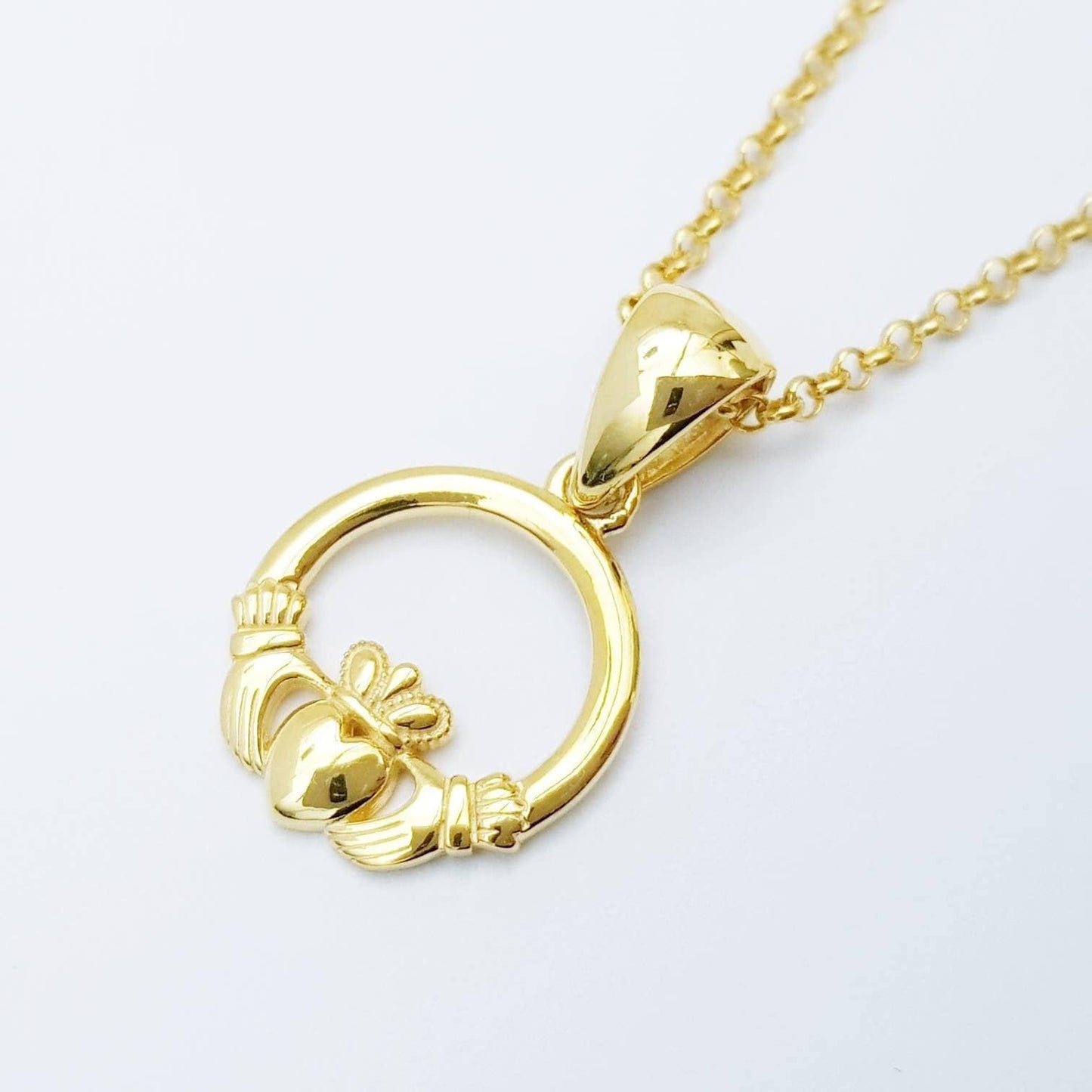 Small gold plated Claddagh pendant, Irish claddagh necklace from Galway, Ireland, Sterling Silver claddagh necklace