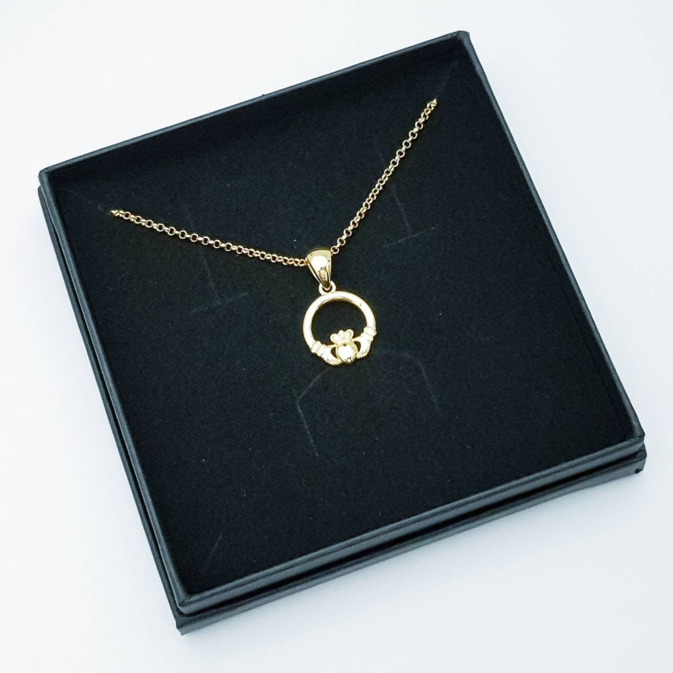 Small gold plated Claddagh pendant, Irish claddagh necklace from Galway, Ireland, Sterling Silver claddagh necklace