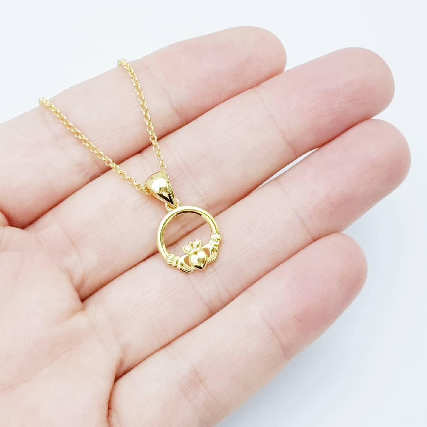 Small gold plated Claddagh pendant, Irish claddagh necklace from Galway, Ireland, Sterling Silver claddagh necklace