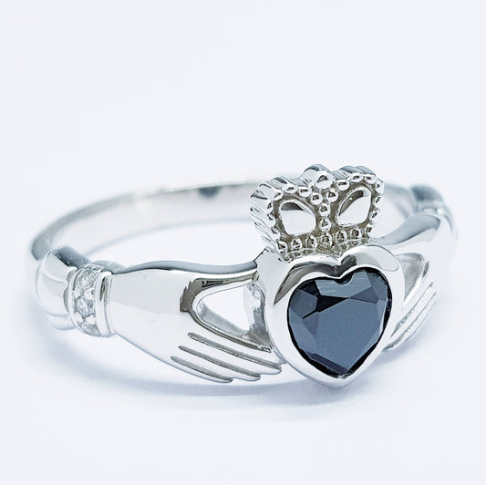 Black Stone Sterling Silver Claddagh Ring