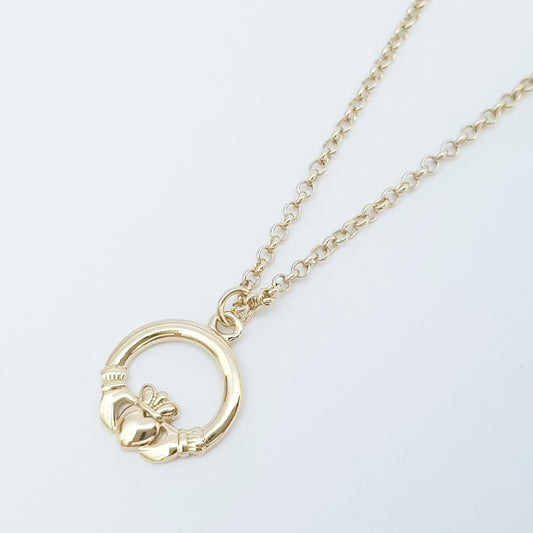 Small gold plated Claddagh pendant, Irish claddagh necklace from Galway, Ireland, Sterling Silver claddagh necklace