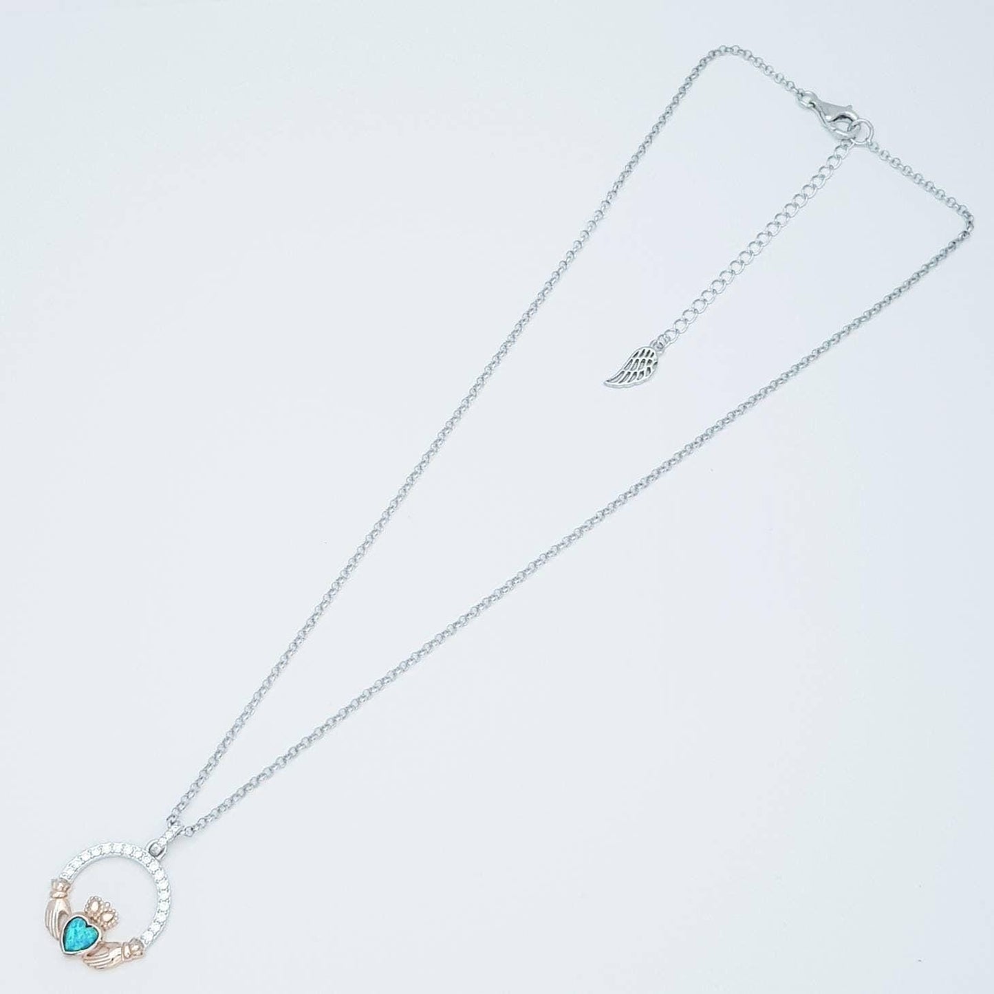Opal Claddagh pendant, claddagh necklace, rose gold claddagh pendant October birthstone