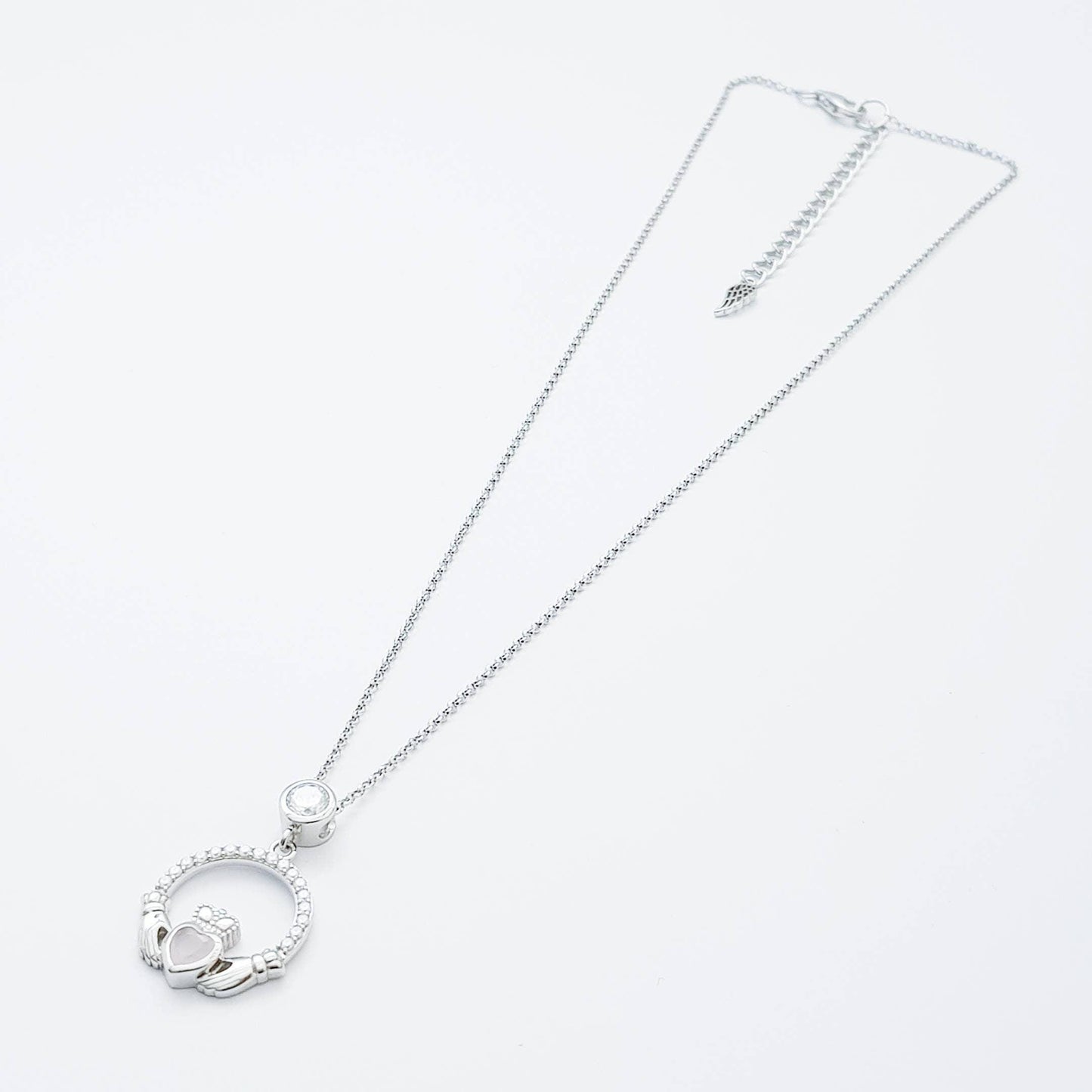 Sterling Silver Claddagh pendant, claddagh necklace, Pink Claddagh chain from Ireland