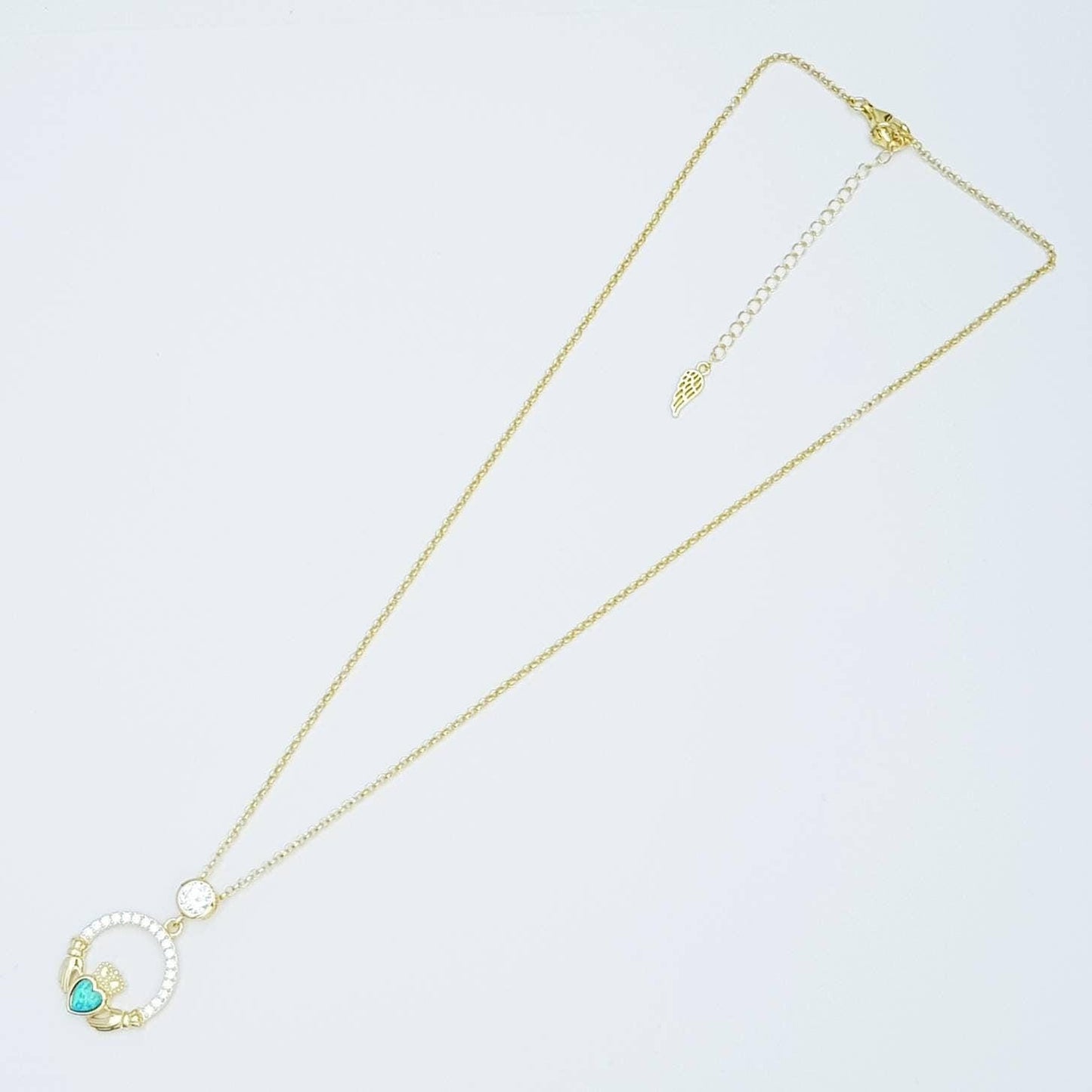 Opal Claddagh pendant, claddagh necklace, yellow gold plated claddagh pendant