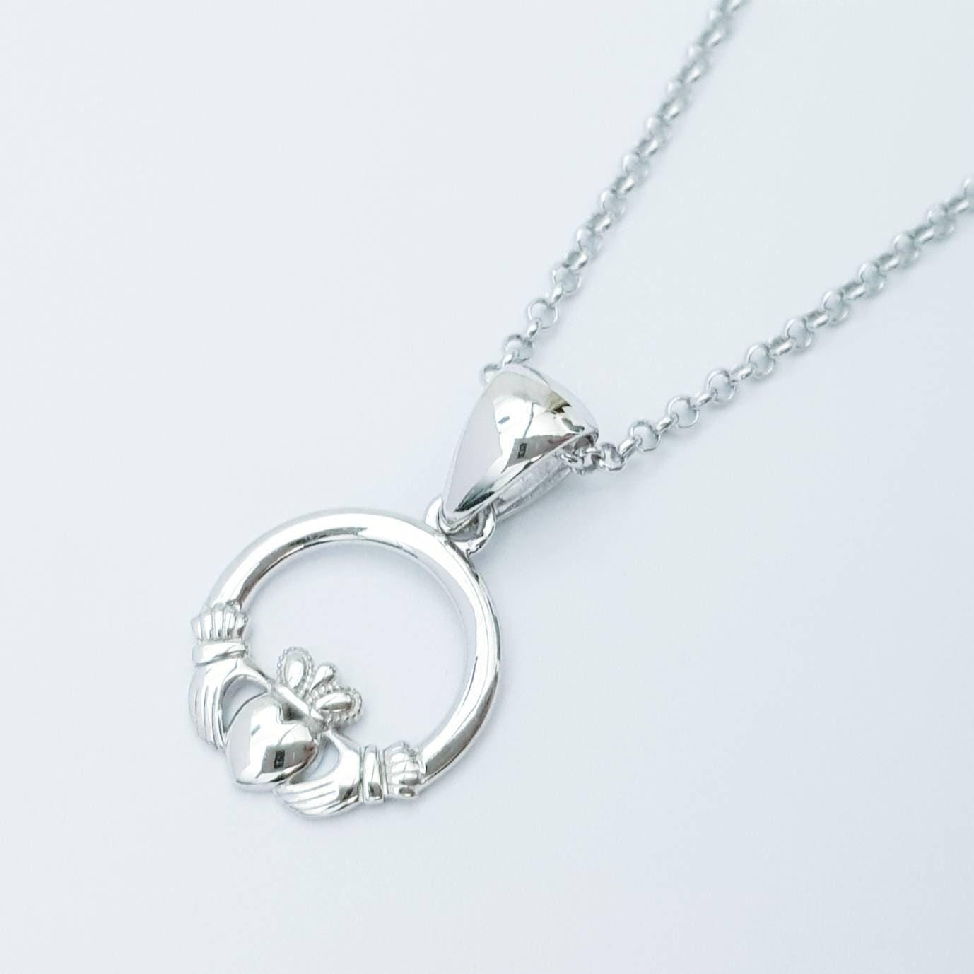 Small Claddagh pendant, Irish claddagh necklace from Galway, Ireland, Sterling Silver claddagh necklace