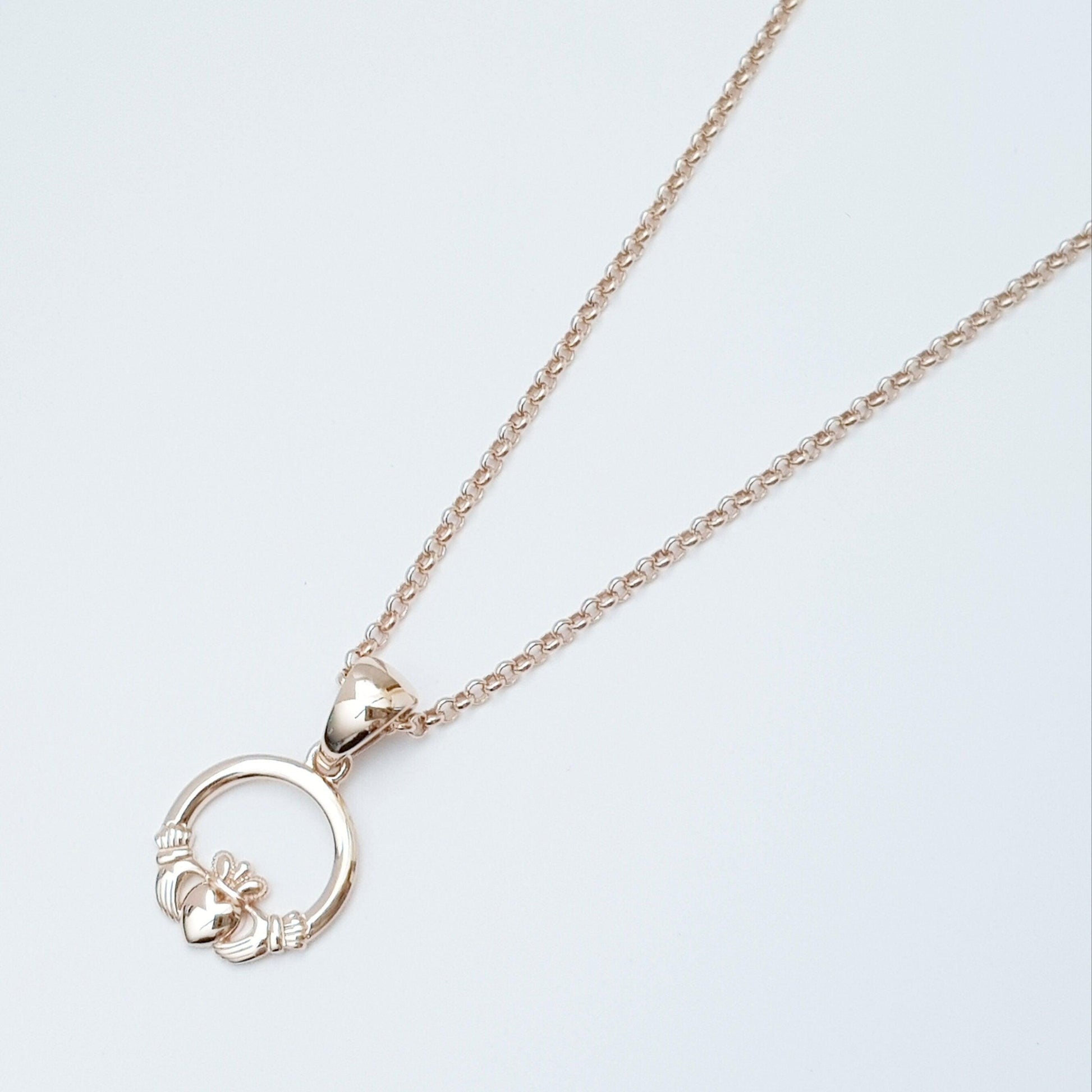 Rose gold plated Claddagh pendant, Irish claddagh necklace from Galway, Ireland, Sterling Silver claddagh necklace