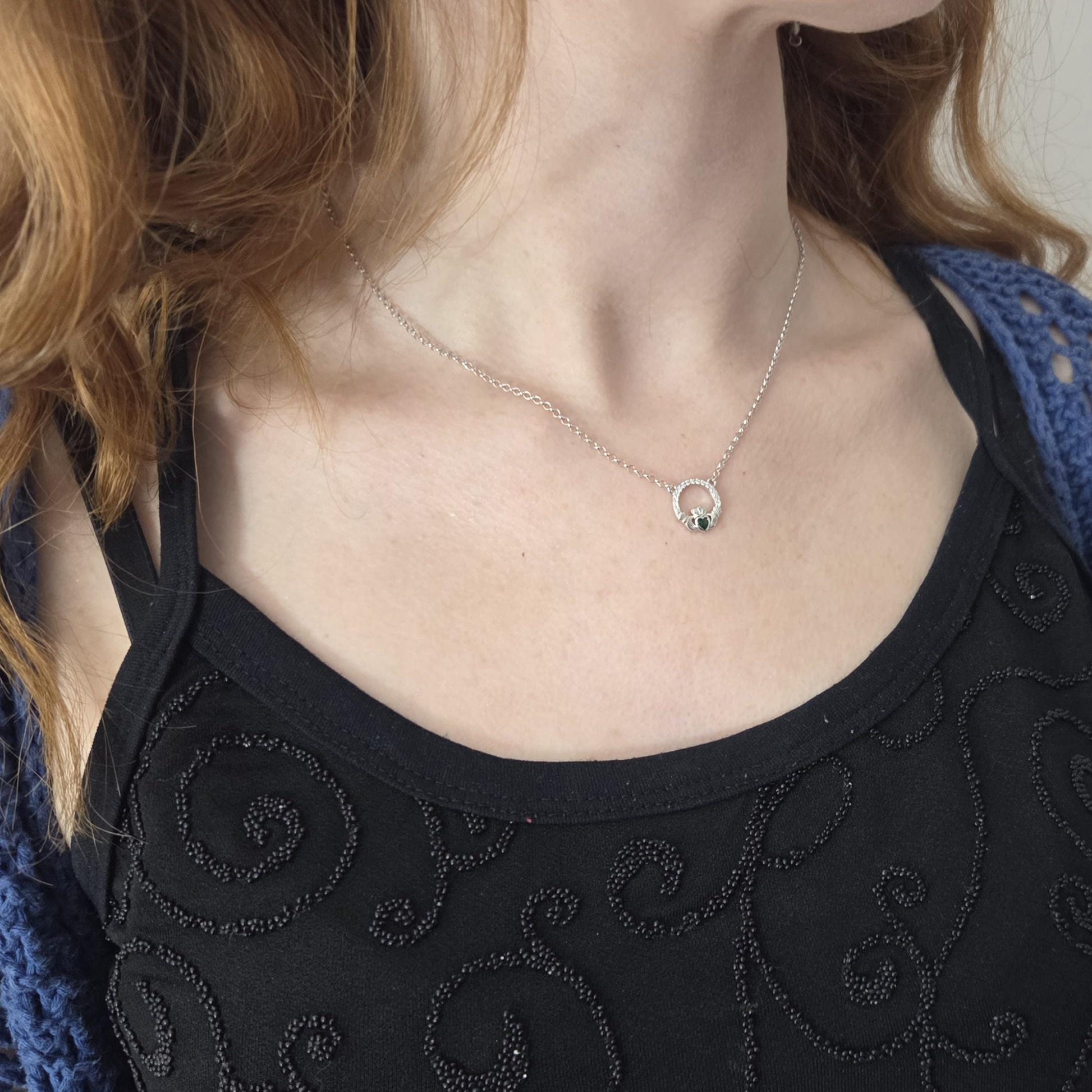 925 Silver Claddagh pendant, Irish claddagh necklace from Galway, silver and yellow gold claddagh pendant