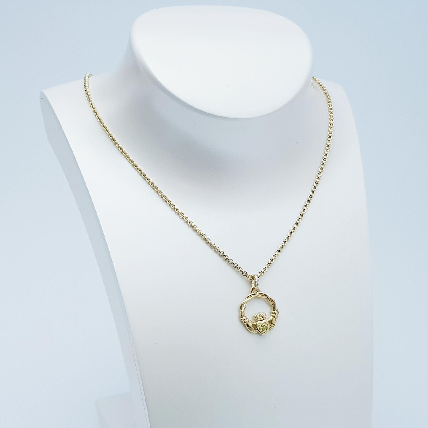 Dainty Sterling Silver claddagh necklace set with Citrine November birthstone