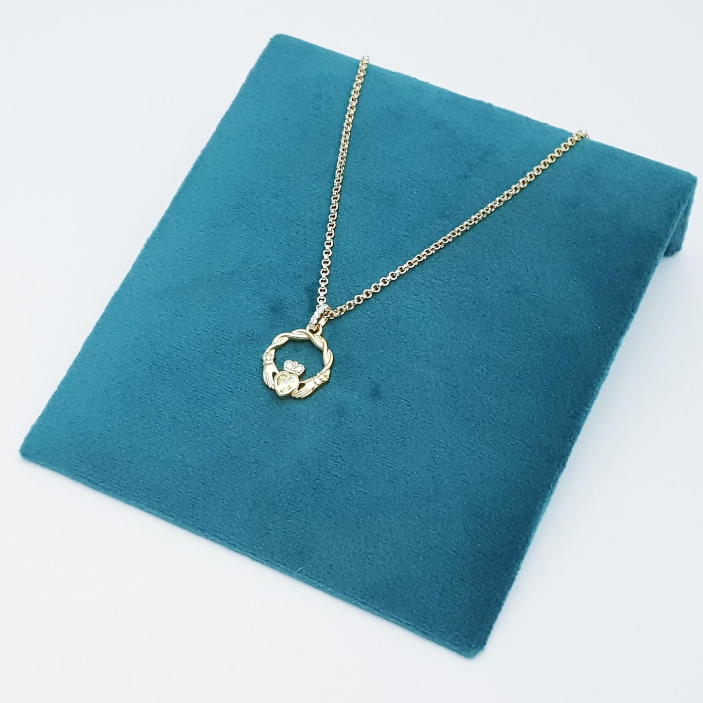 Dainty Sterling Silver claddagh necklace set with Citrine November birthstone