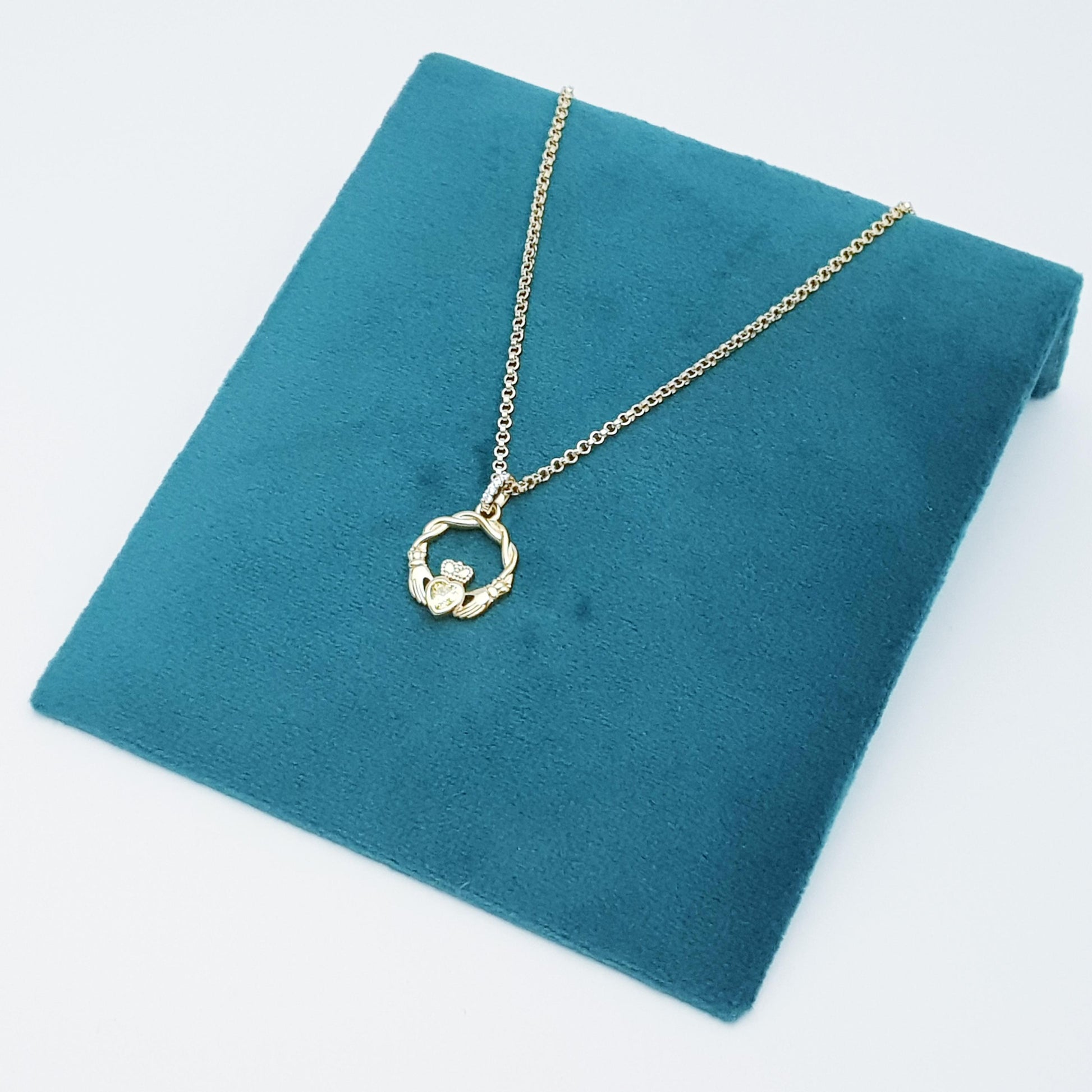 Dainty Sterling Silver claddagh necklace set with Citrine November birthstone