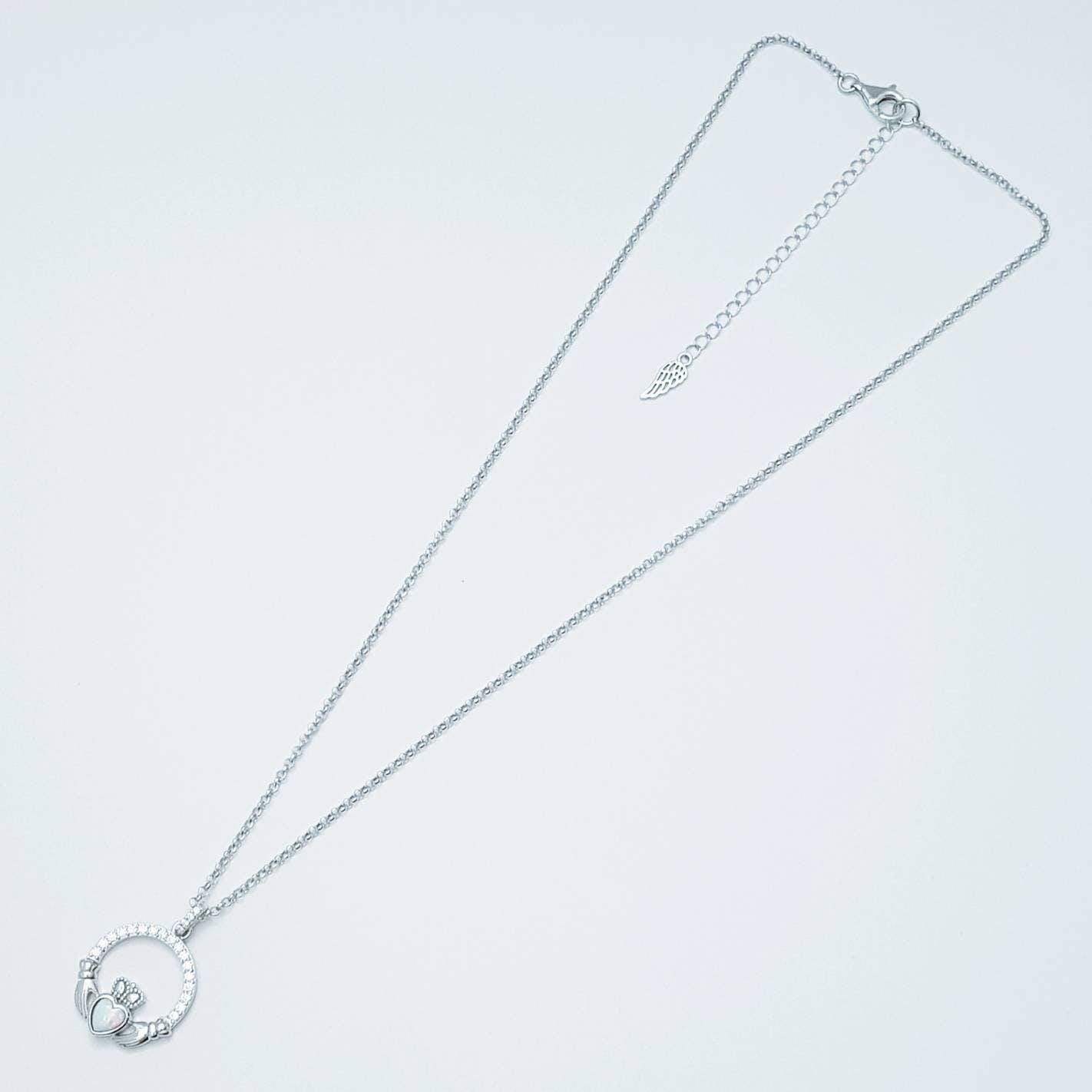 White Opal Claddagh pendant, claddagh necklace, sterling silver claddagh pendant October birthstone