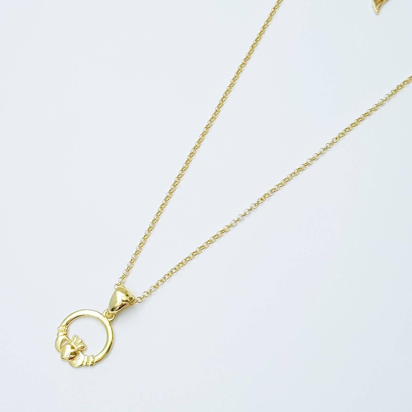 Small gold plated Claddagh pendant, Irish claddagh necklace from Galway, Ireland, Sterling Silver claddagh necklace