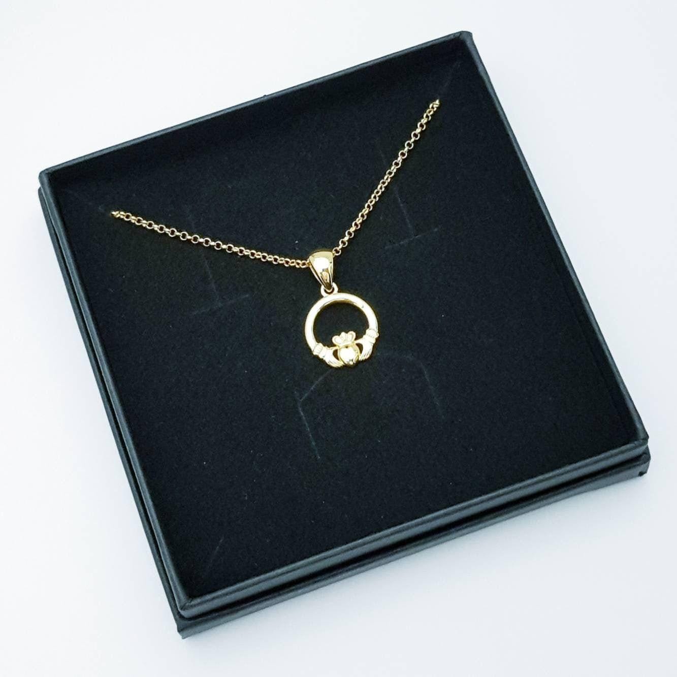 Small gold plated Claddagh pendant, Irish claddagh necklace from Galway, Ireland, Sterling Silver claddagh necklace
