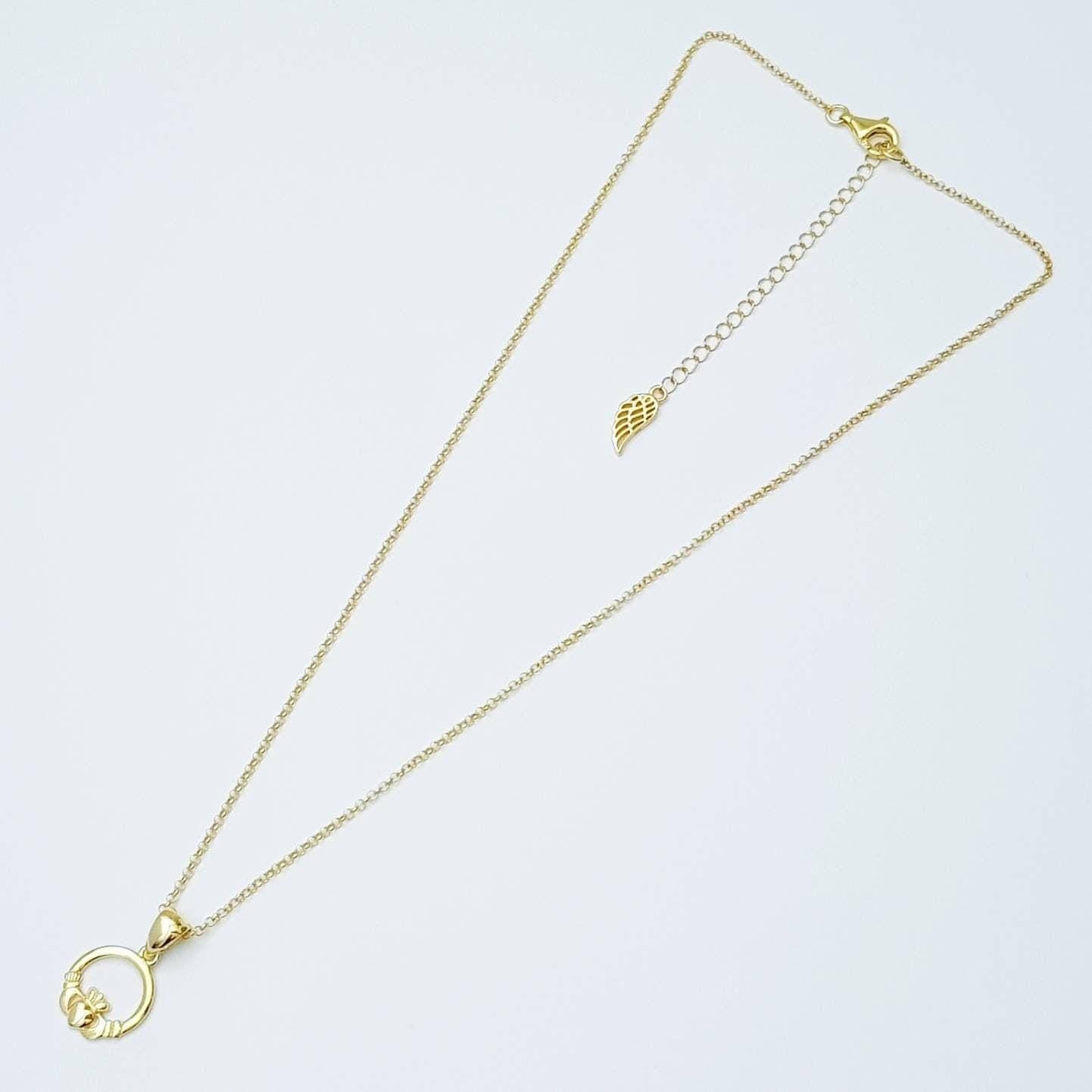 Small gold plated Claddagh pendant, Irish claddagh necklace from Galway, Ireland, Sterling Silver claddagh necklace