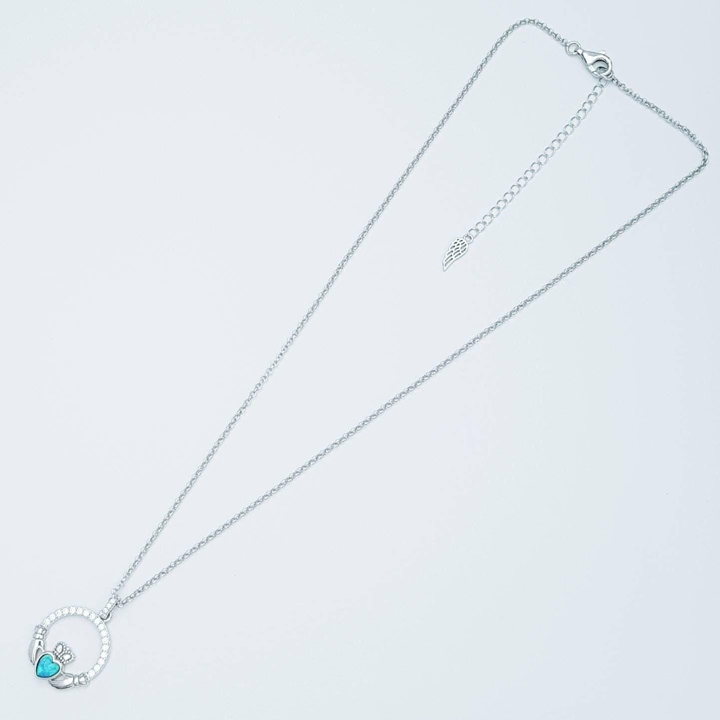 Opal Claddagh pendant, claddagh necklace, sterling silver claddagh pendant
