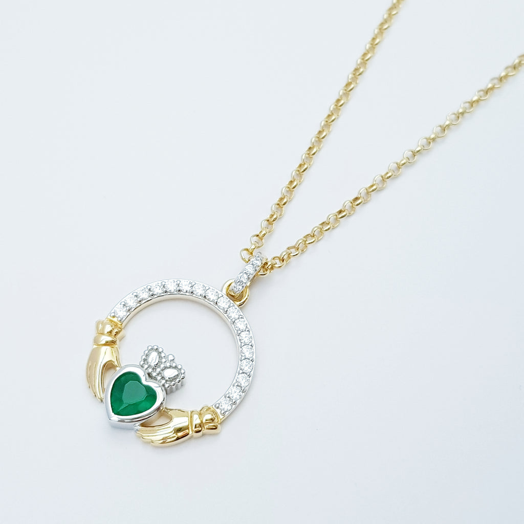 Sterling silver claddagh necklace with gold plating
